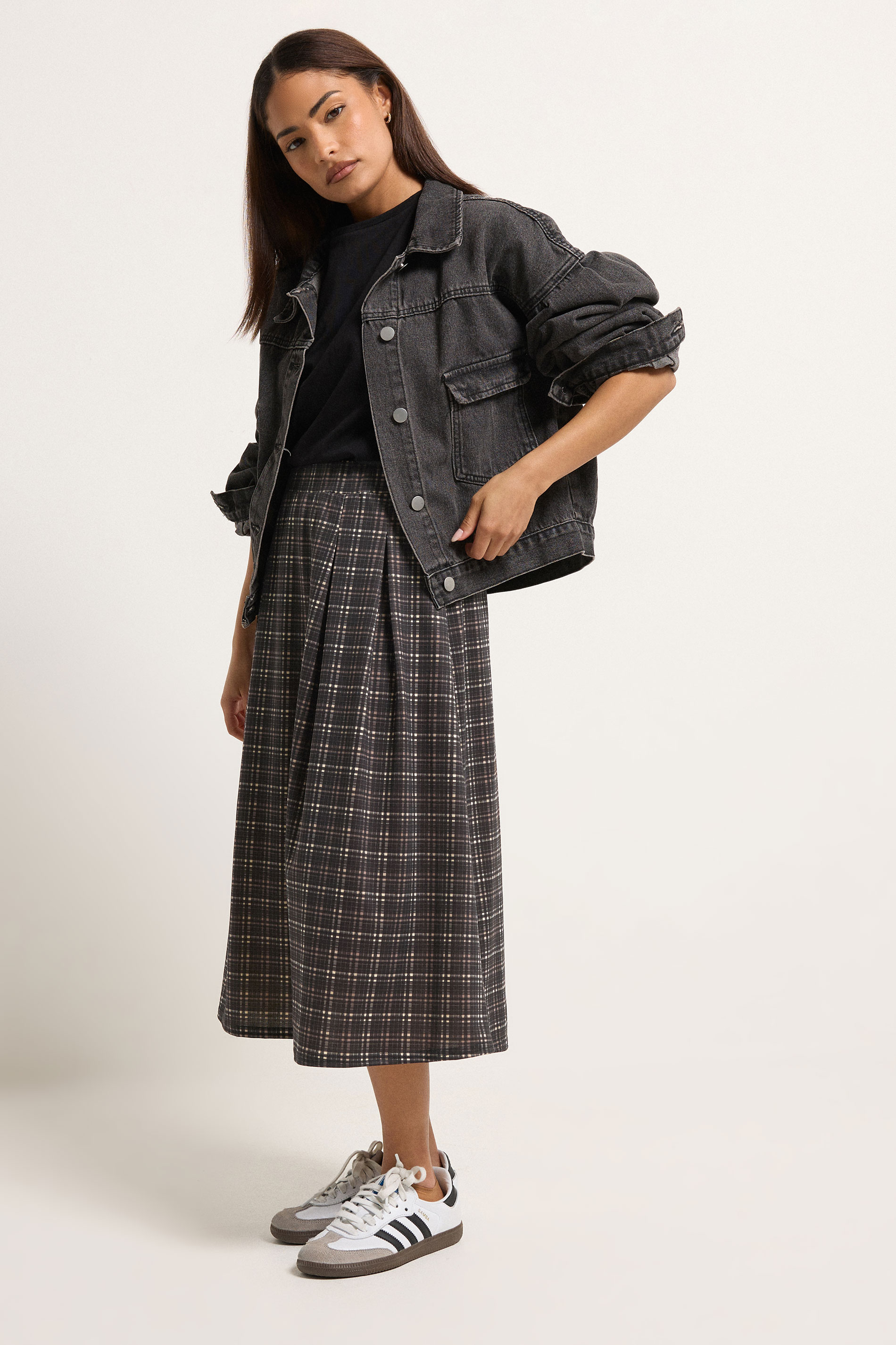 PixieGirl Petite Women's Chocolate Brown Check Midi Skirt | PixieGirl 3