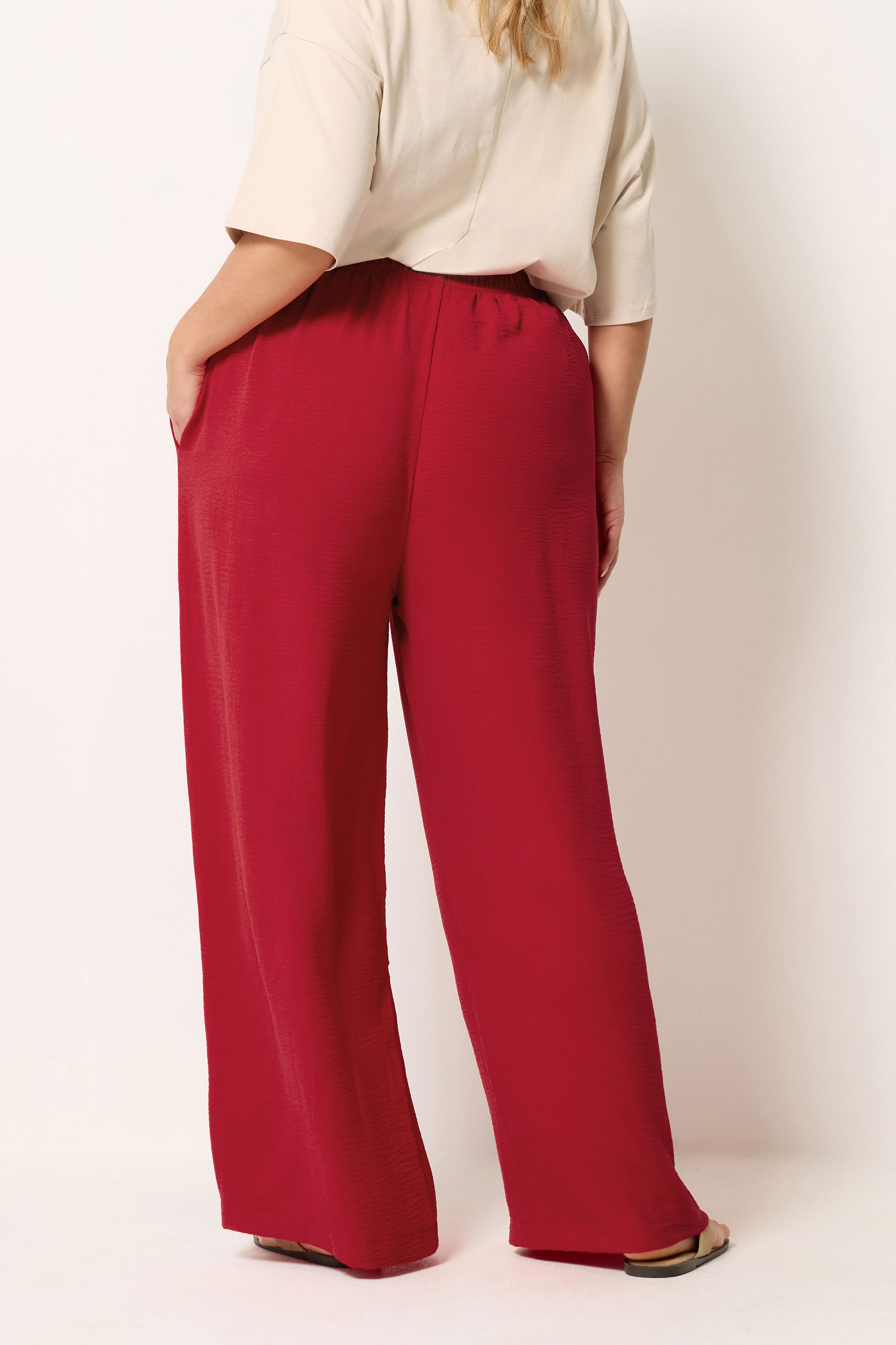 YOURS Plus Size Red Washed Twill Trousers | Yours Clothing 2