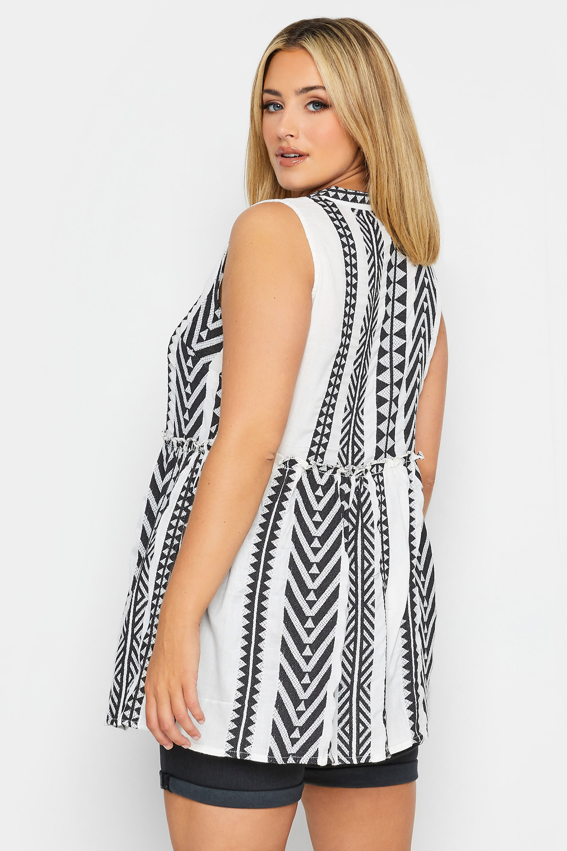 LIMITED COLLECTION Plus Size White Aztec Print Peplum Top | Yours Clothing 3