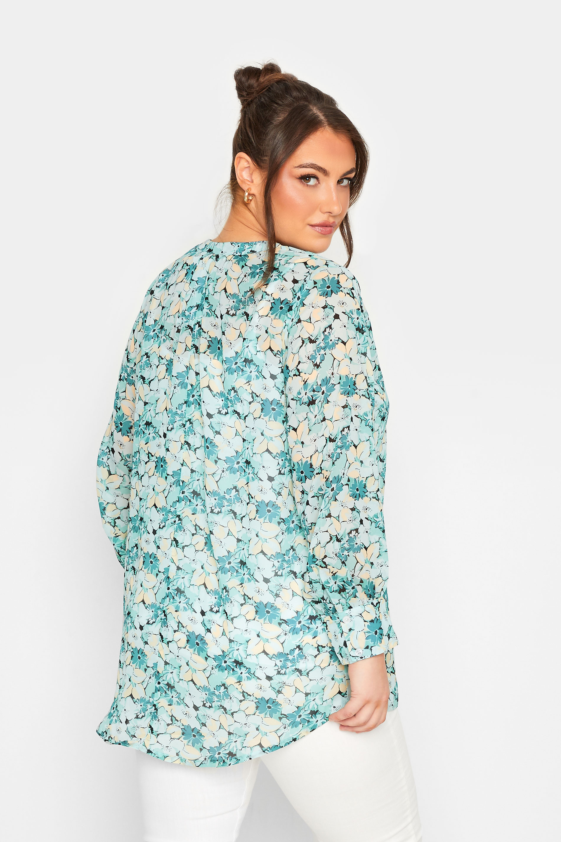 YOURS Curve Plus Size Blue Floral Chiffon Shirt | Yours Clothing  3