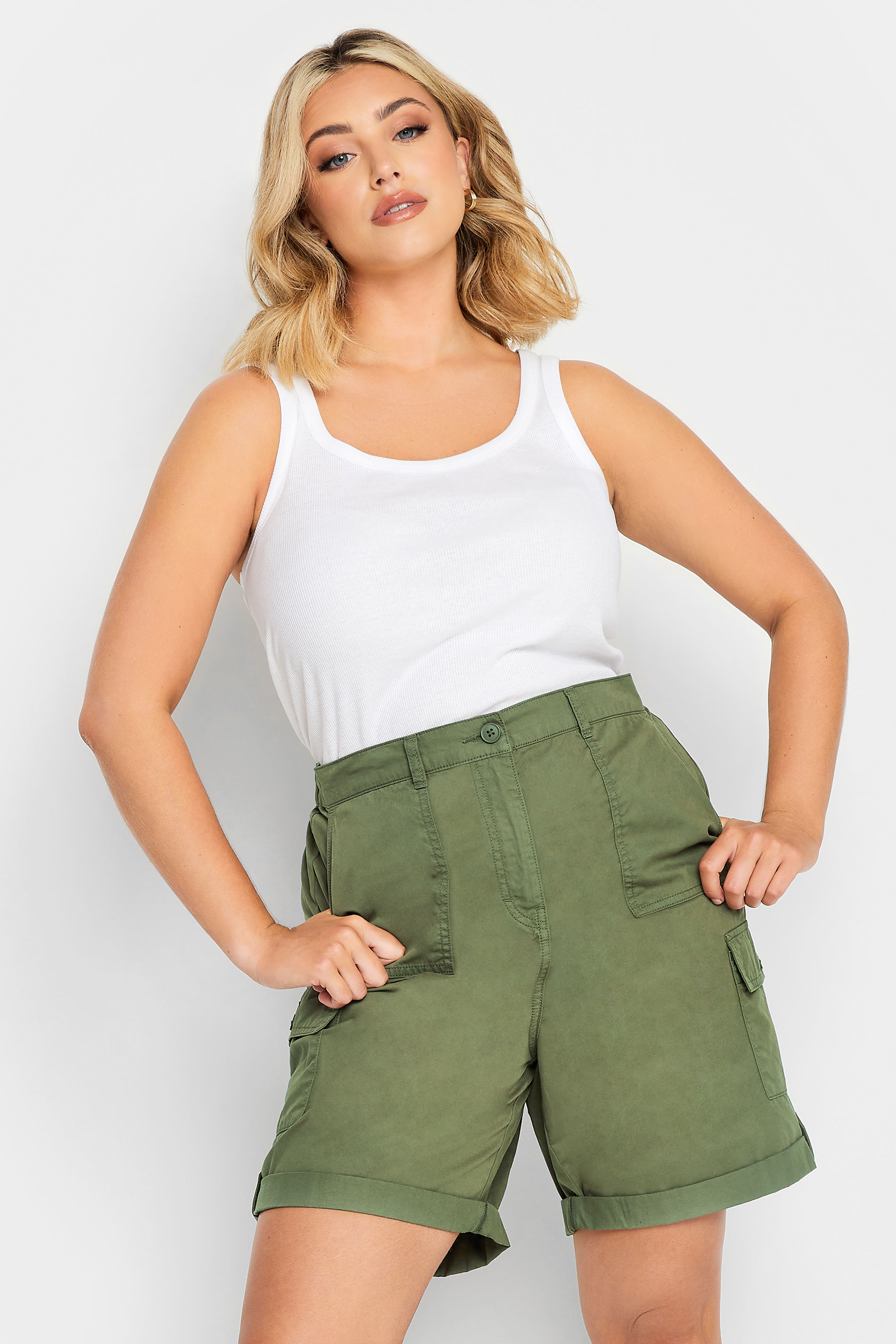 YOURS Plus Size Khaki Green Cargo Chino Shorts | Yours Clothing 2