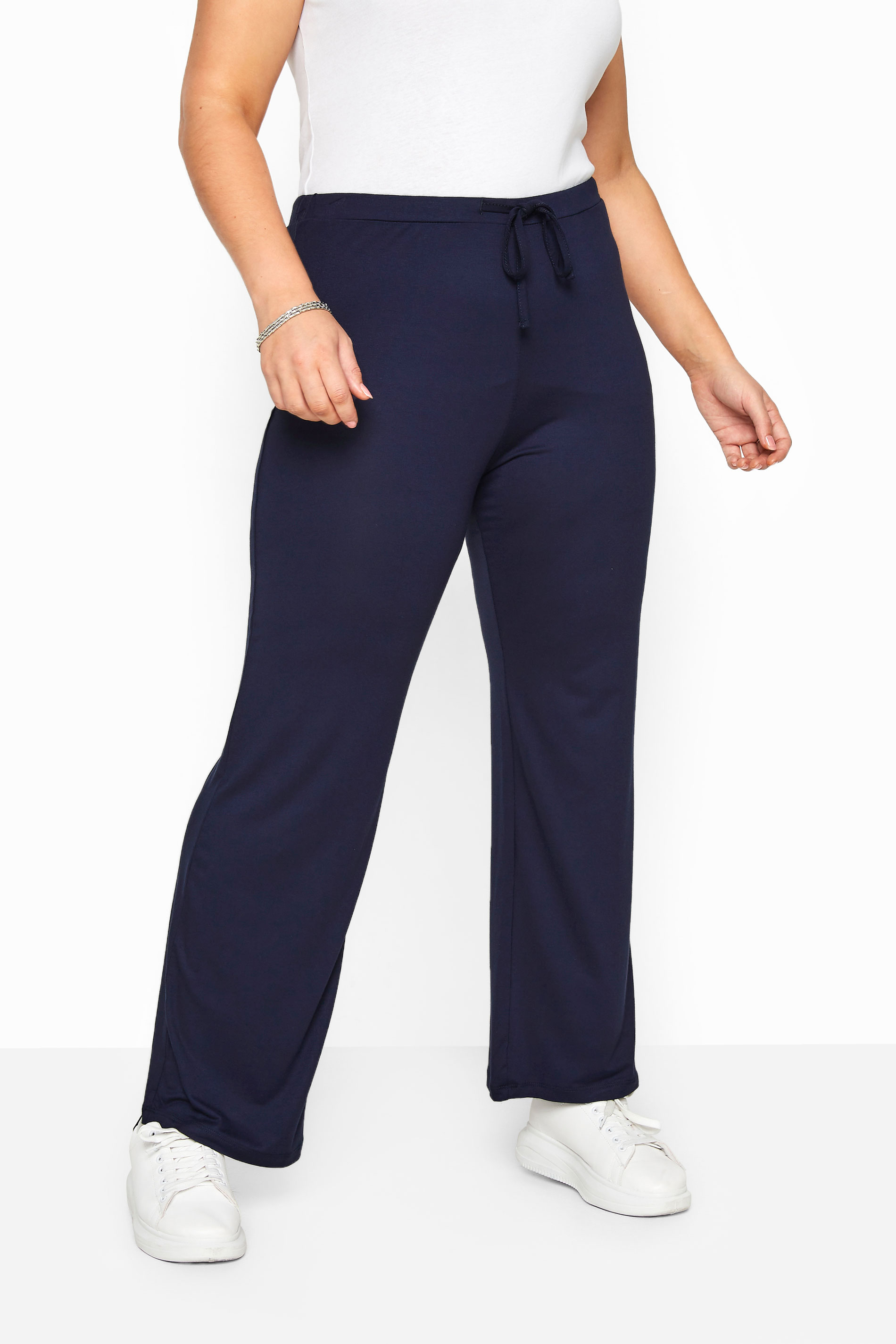 BESTSELLER Curve Navy Blue Wide Leg Pull On Stretch Jersey Yoga Pants 1