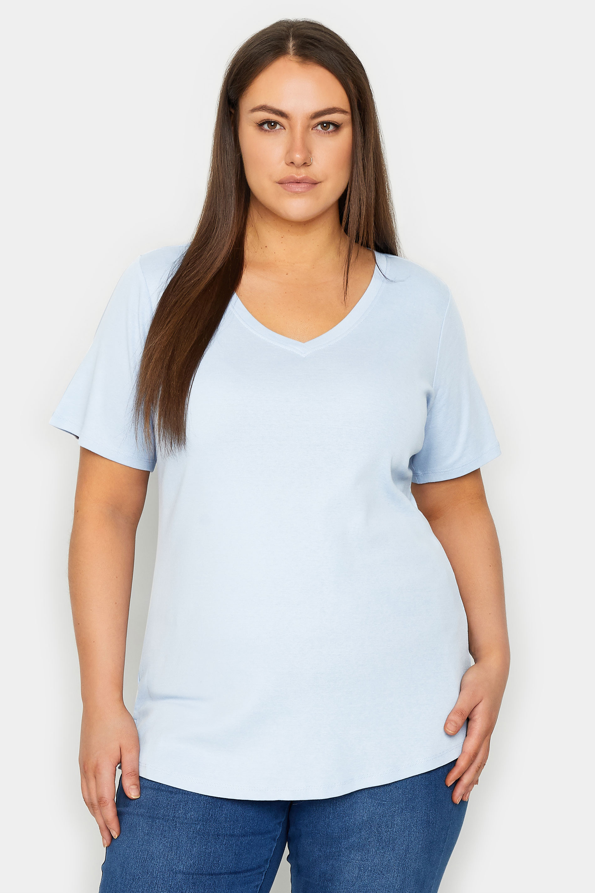 Evans Aqua Blue V-Neck T-Shirt 1