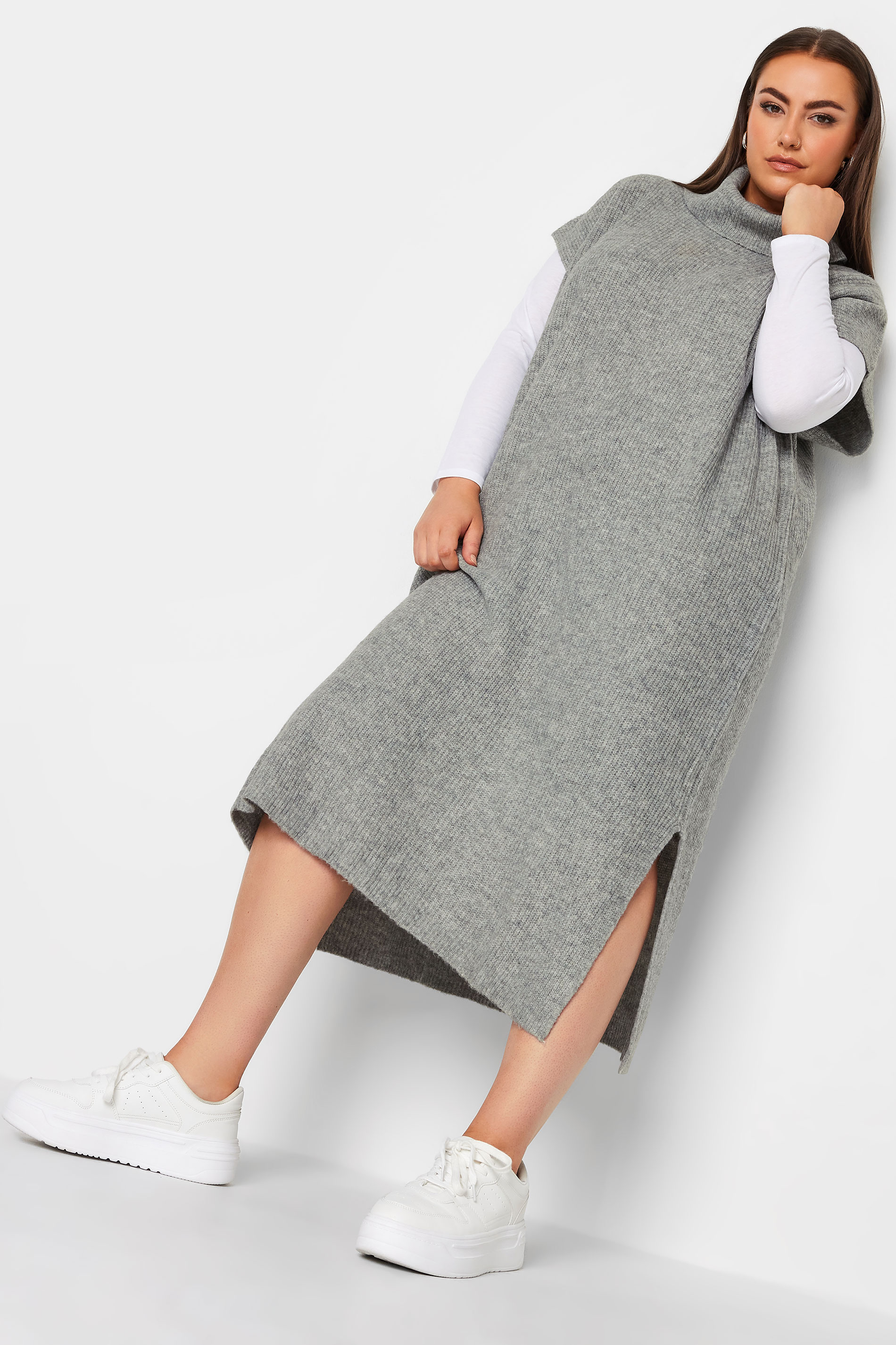 YOURS Curve Grey Roll Neck Knitted Dress | Yours Clothing 1