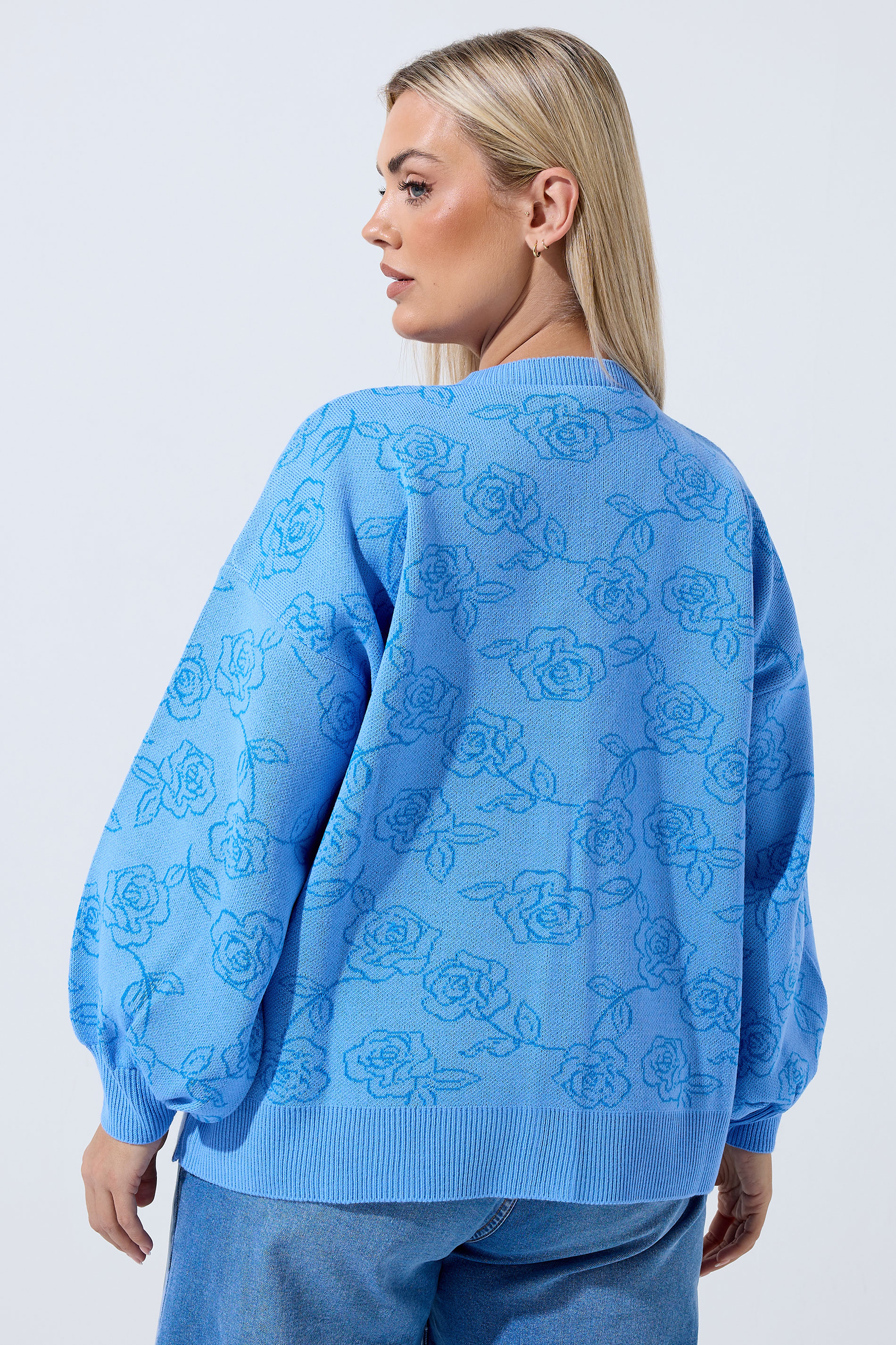 LIMITED COLLECTION Plus Size Blue Rose Knitted Cardigan | Yours Clothing 2