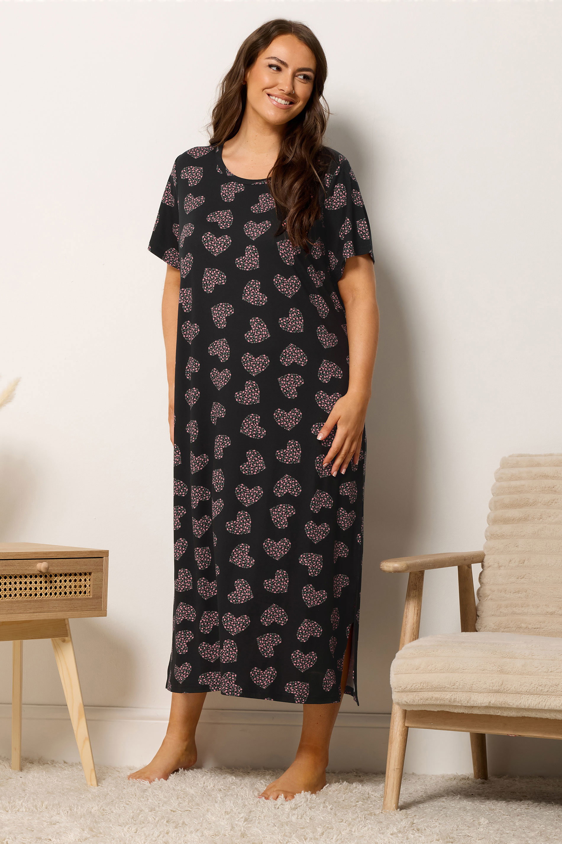 YOURSET Plus Size 2 PACK Pink Bow & Heart Print Midaxi Nightdresses | Yours Clothing 4