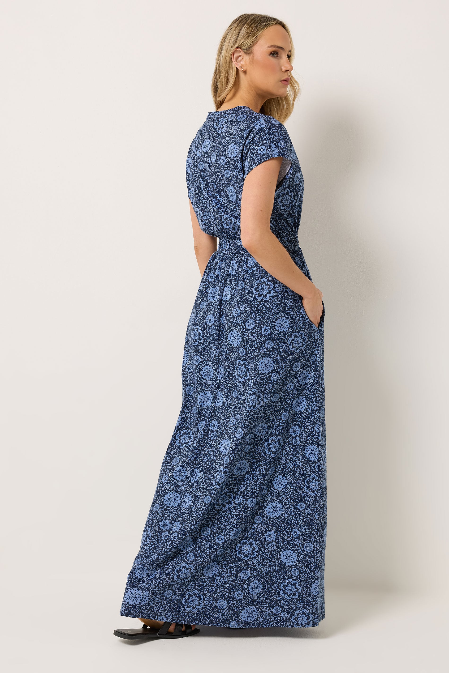 LTS Tall Women's Blue Floral Shirred Waist Cotton Maxi Dress | Long Tall Sally 4