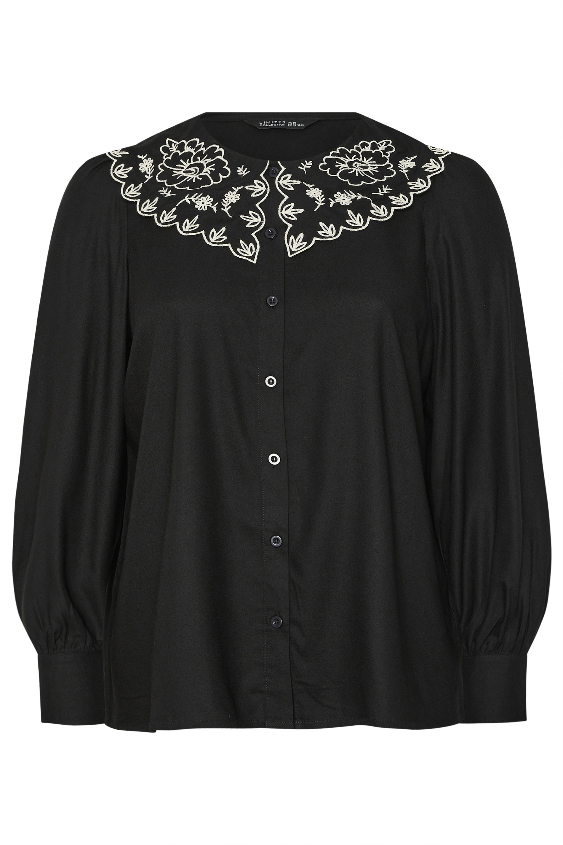LIMITED COLLECTION Plus Size Black Embroidered Oversized Collar Top | Yours Clothing 5