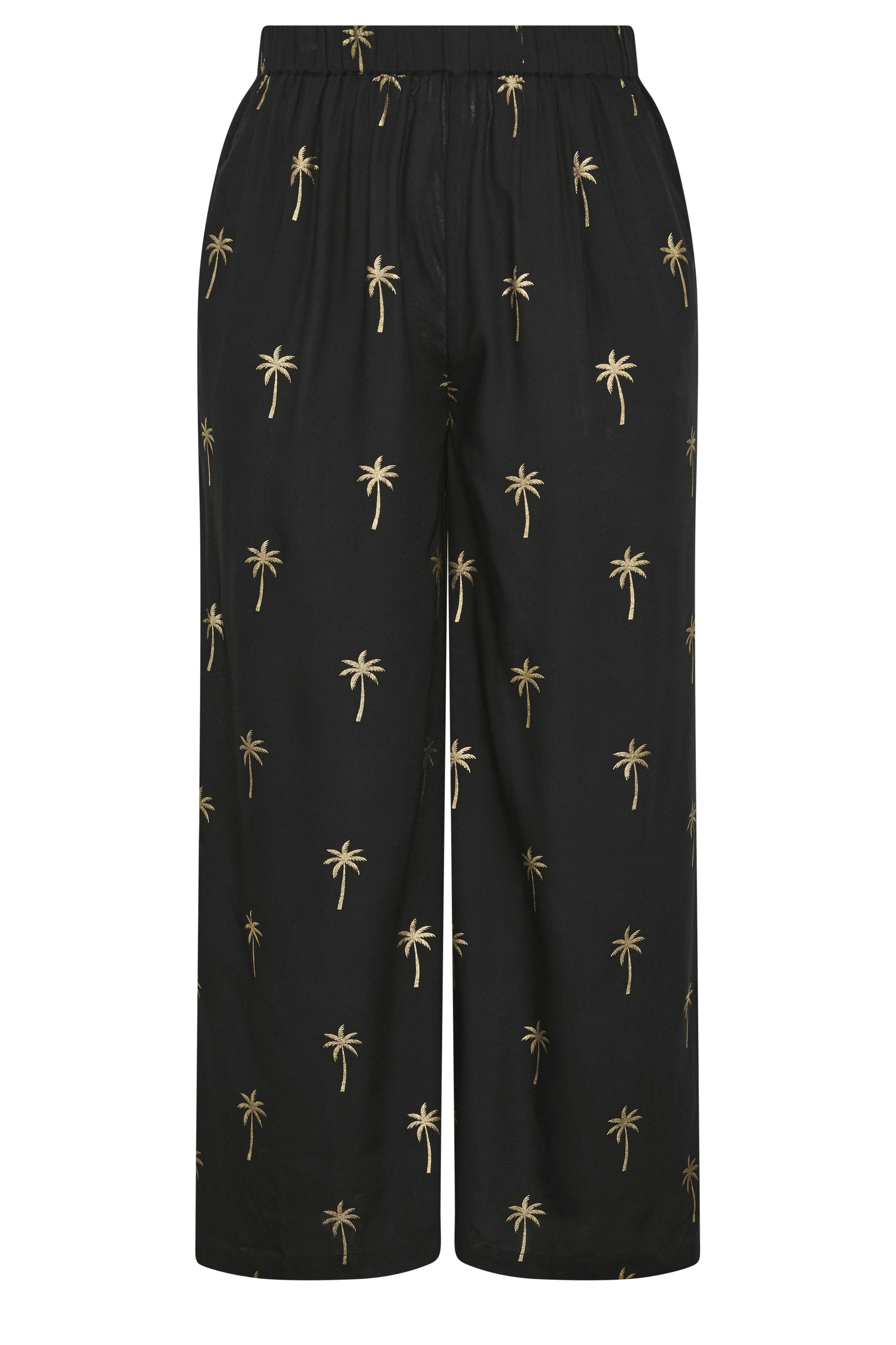 YOURS Plus Size Black Foil Palm Tree Beach Trousers | Yours Clothing 5