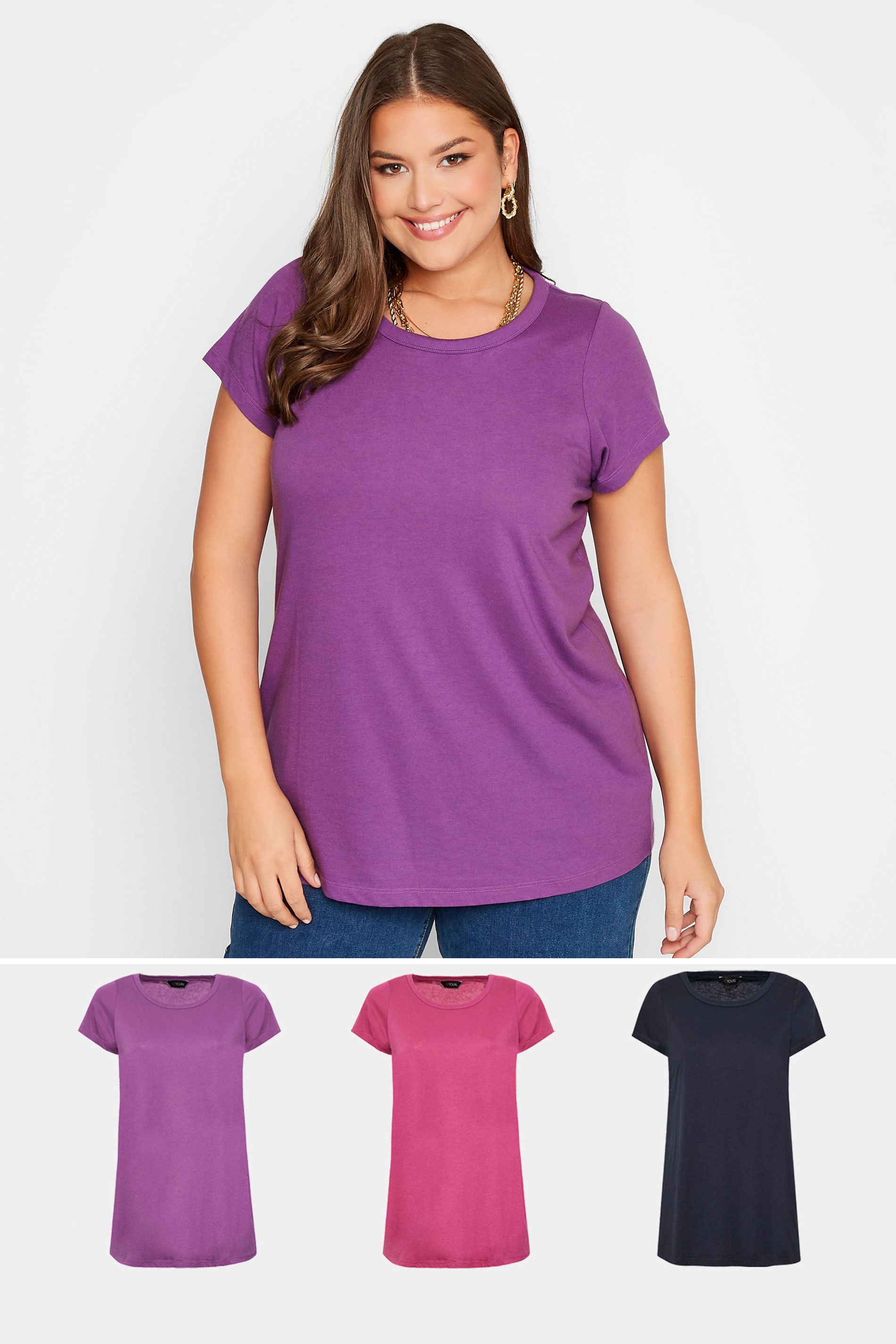 3 PACK Plus Size Purple & Pink T-Shirts | Yours Clothing 1