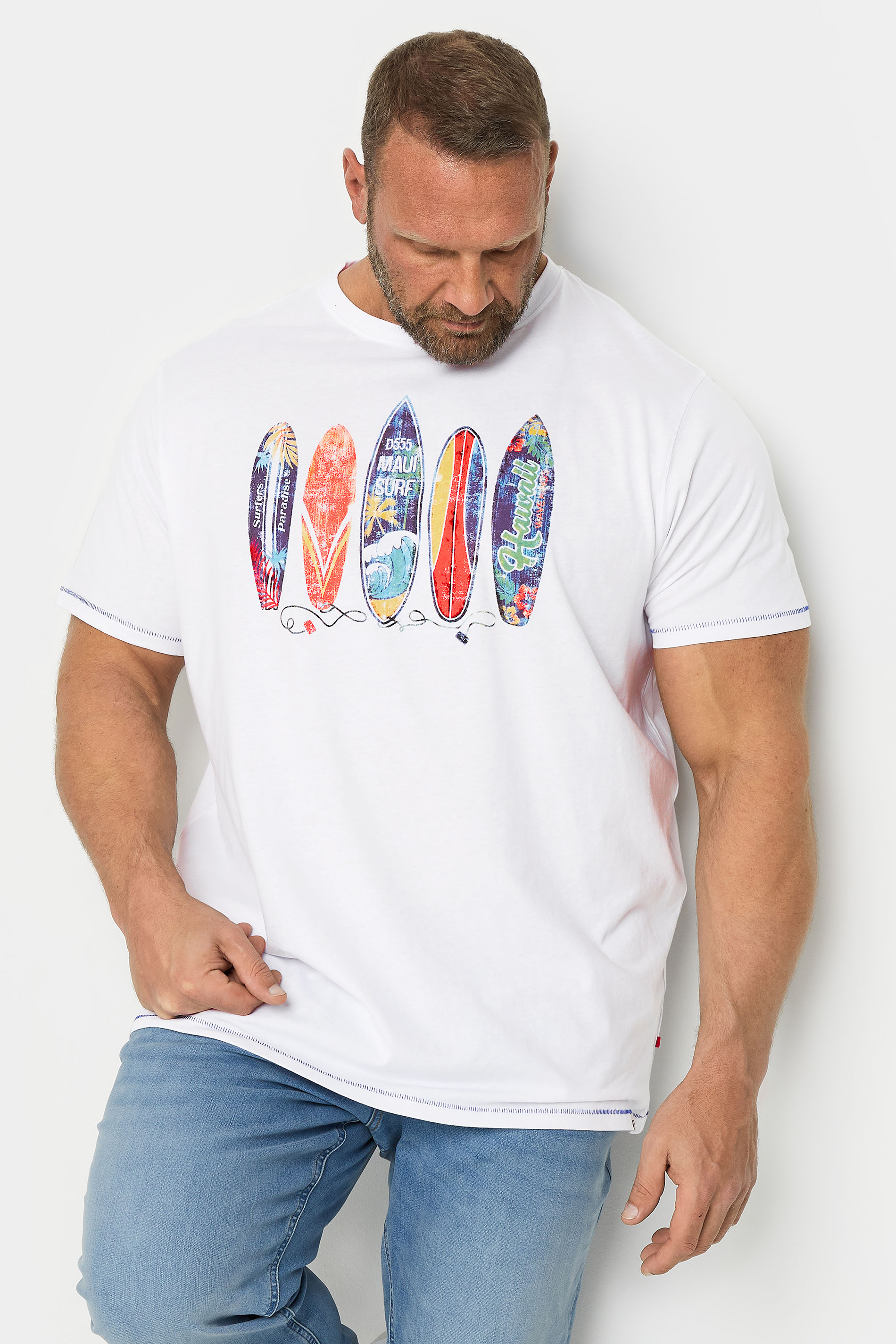 D555 Big & Tall White 'Maui' Surf Print T-Shirt | BadRhino 1