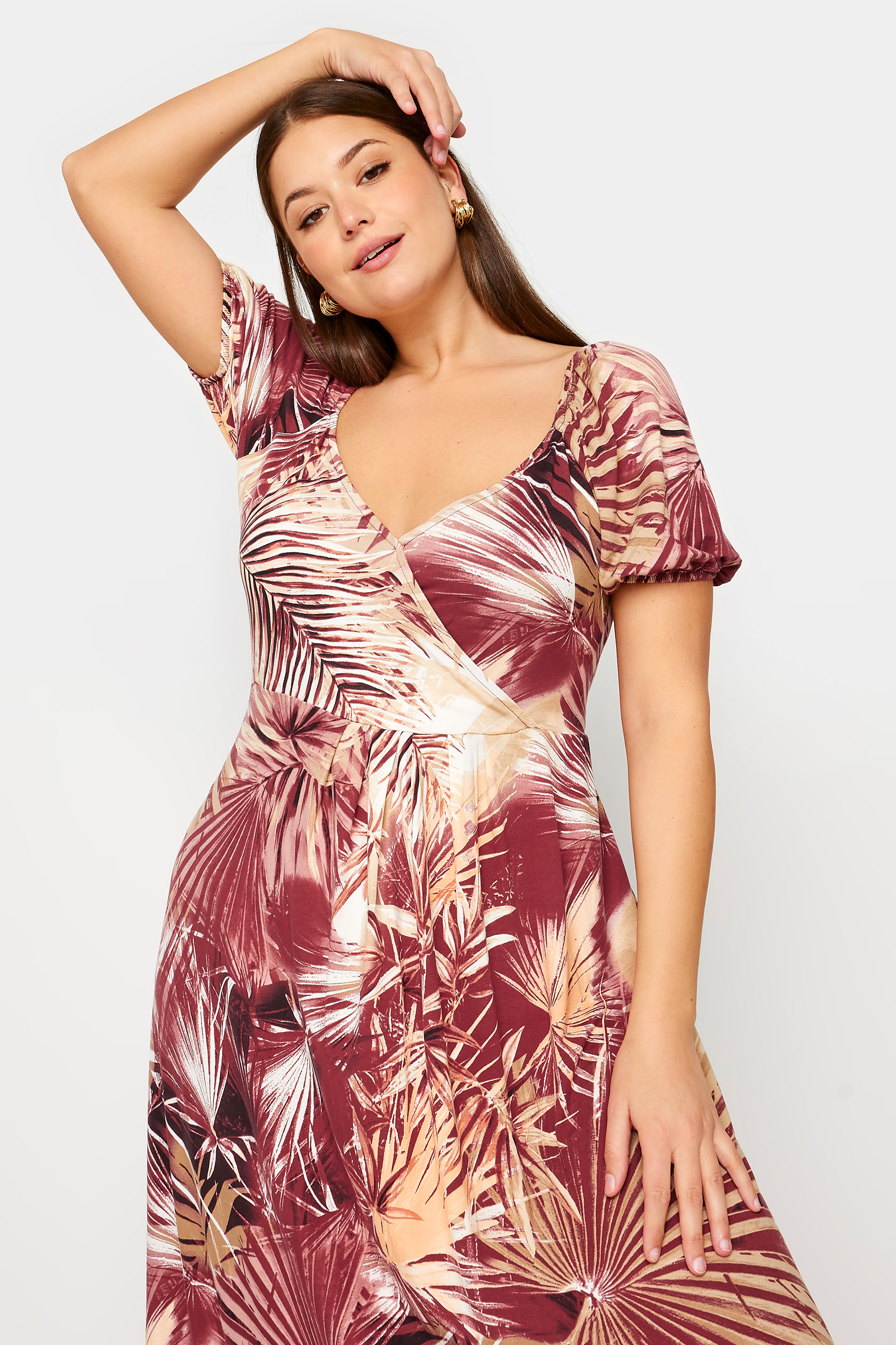 YOURS Plus Size Red Leaf Print Wrap Maxi Dress | Yours Clothing 3