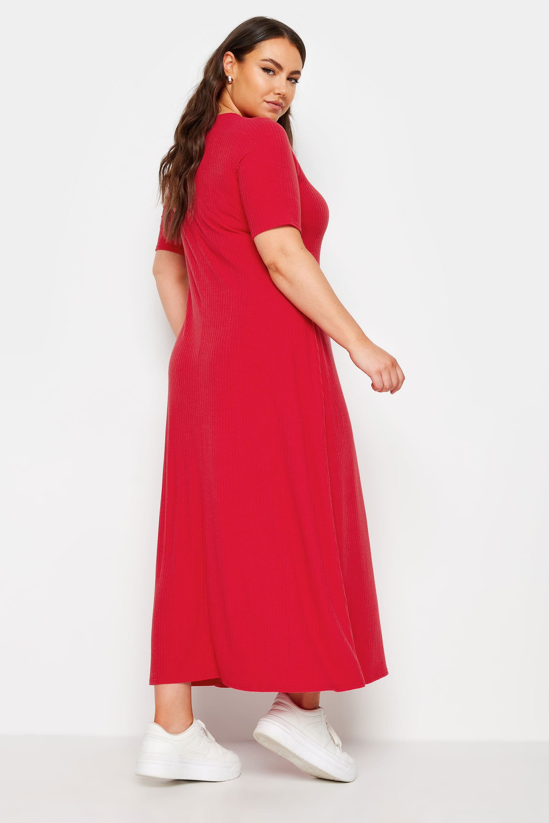YOURS Plus Size Red Ribbed Swing Maxi Dress | Yours Clothing 3