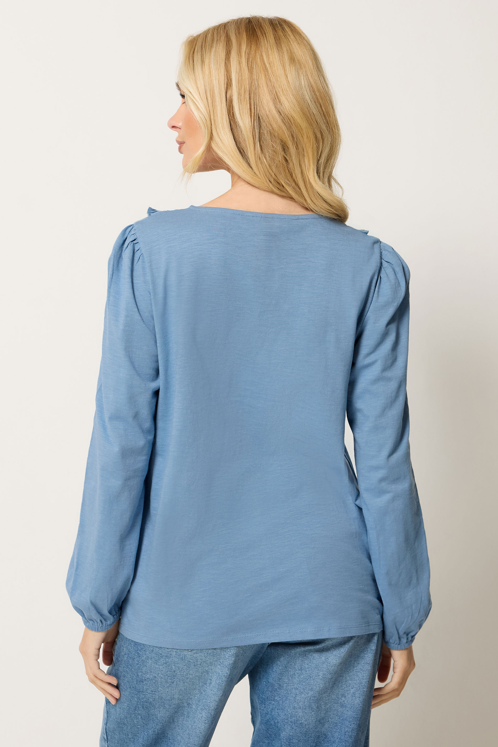 M&Co Blue Frill Cotton Blouse | M&Co 2