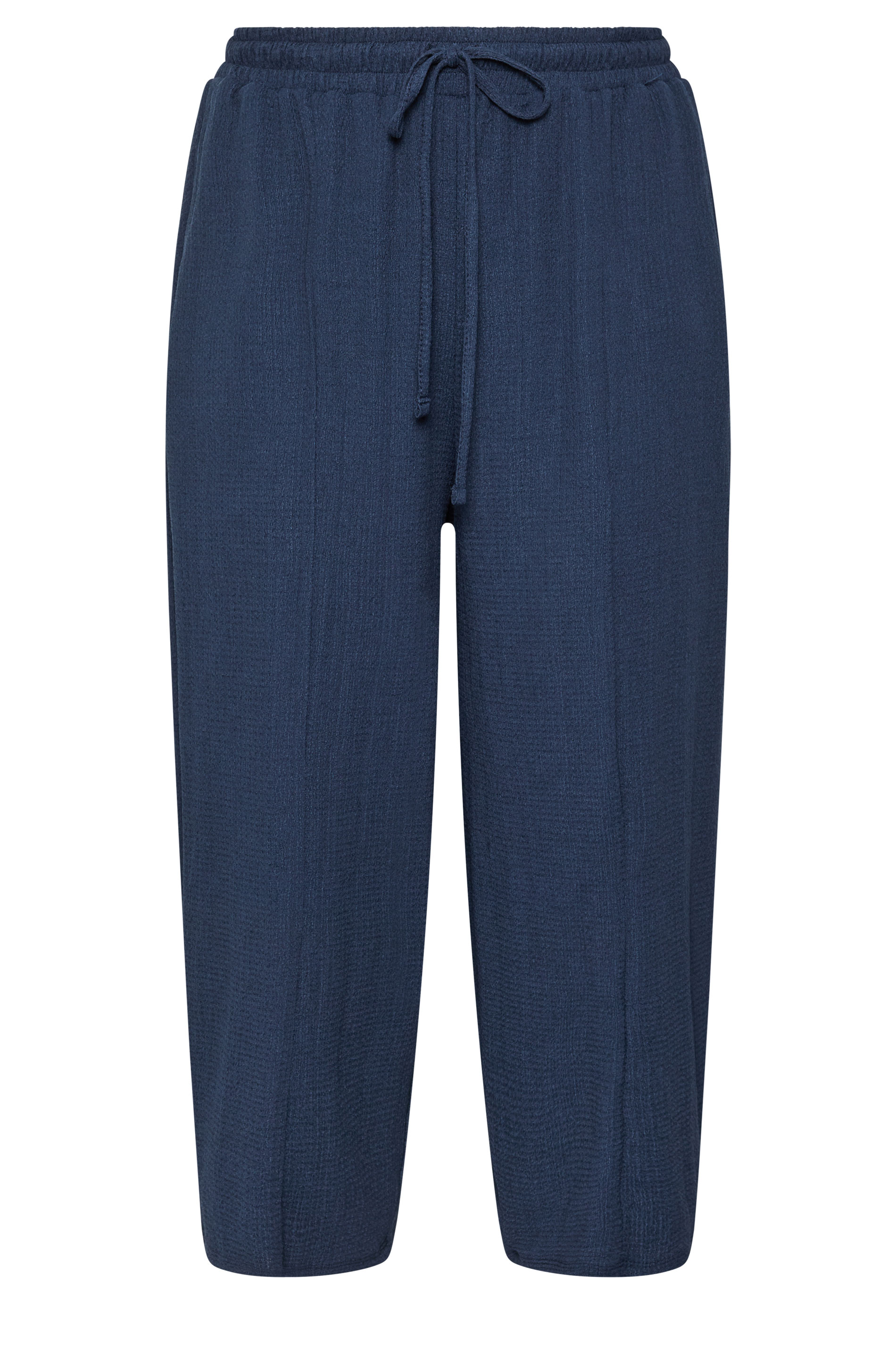 YOURS Plus Size Navy Blue Crinkle Barrel Trousers | Yours Clothing 5