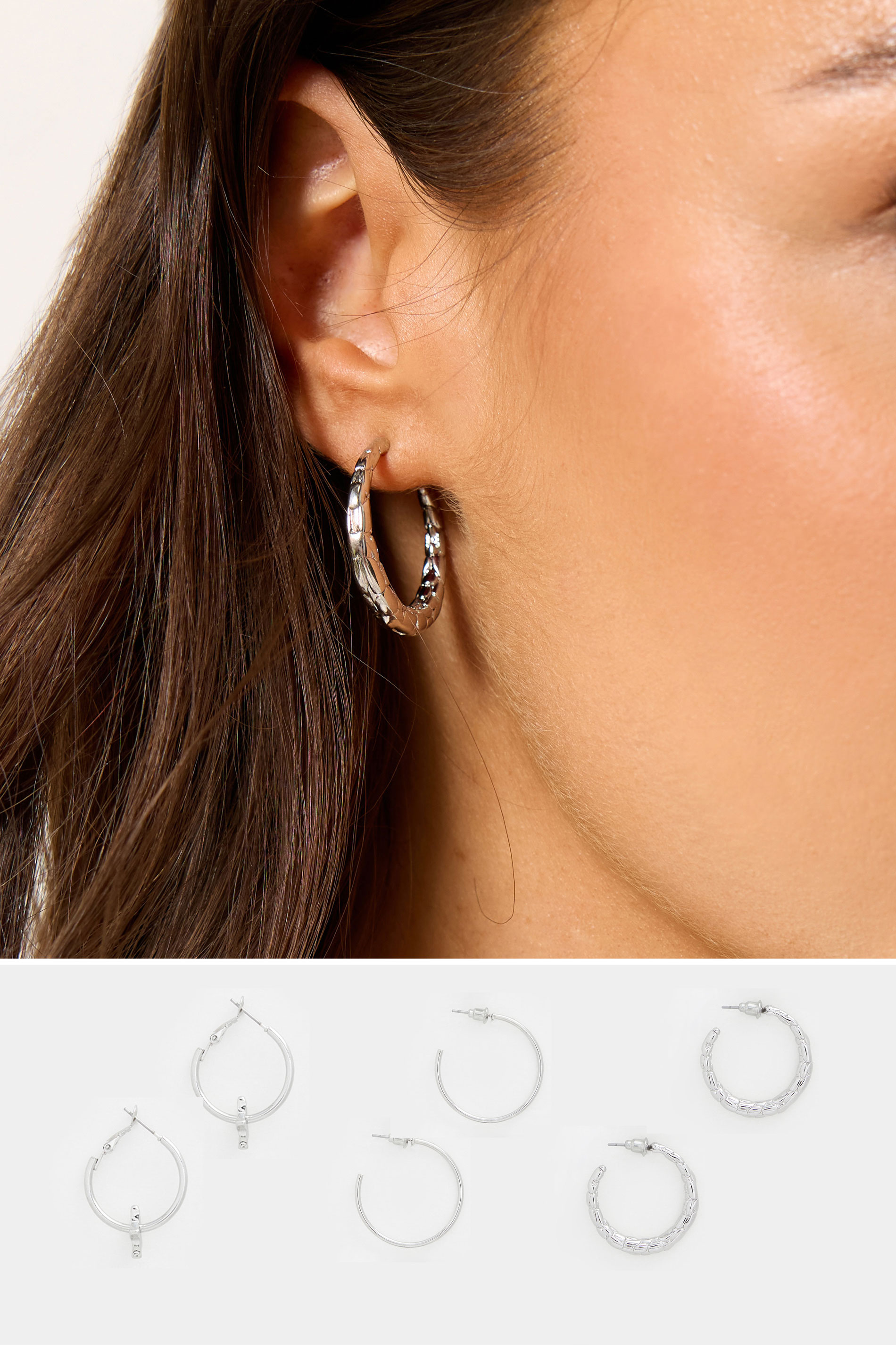 YOURSET 3 PACK Silver Tone Star Hoop Earrings | Yours Clothing 1