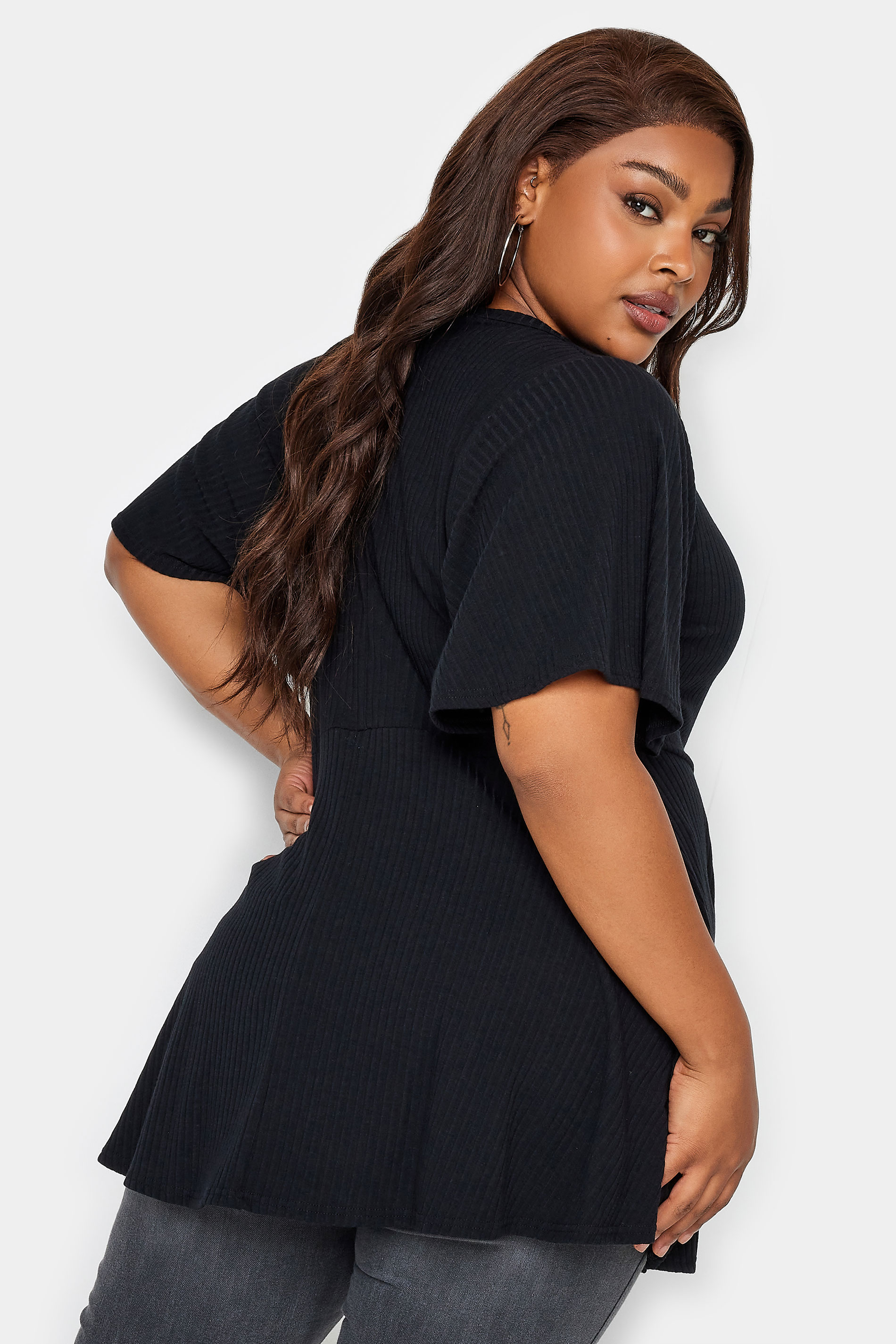 YOURS Plus Size Black Keyhole Peplum Top | Yours Clothing 3