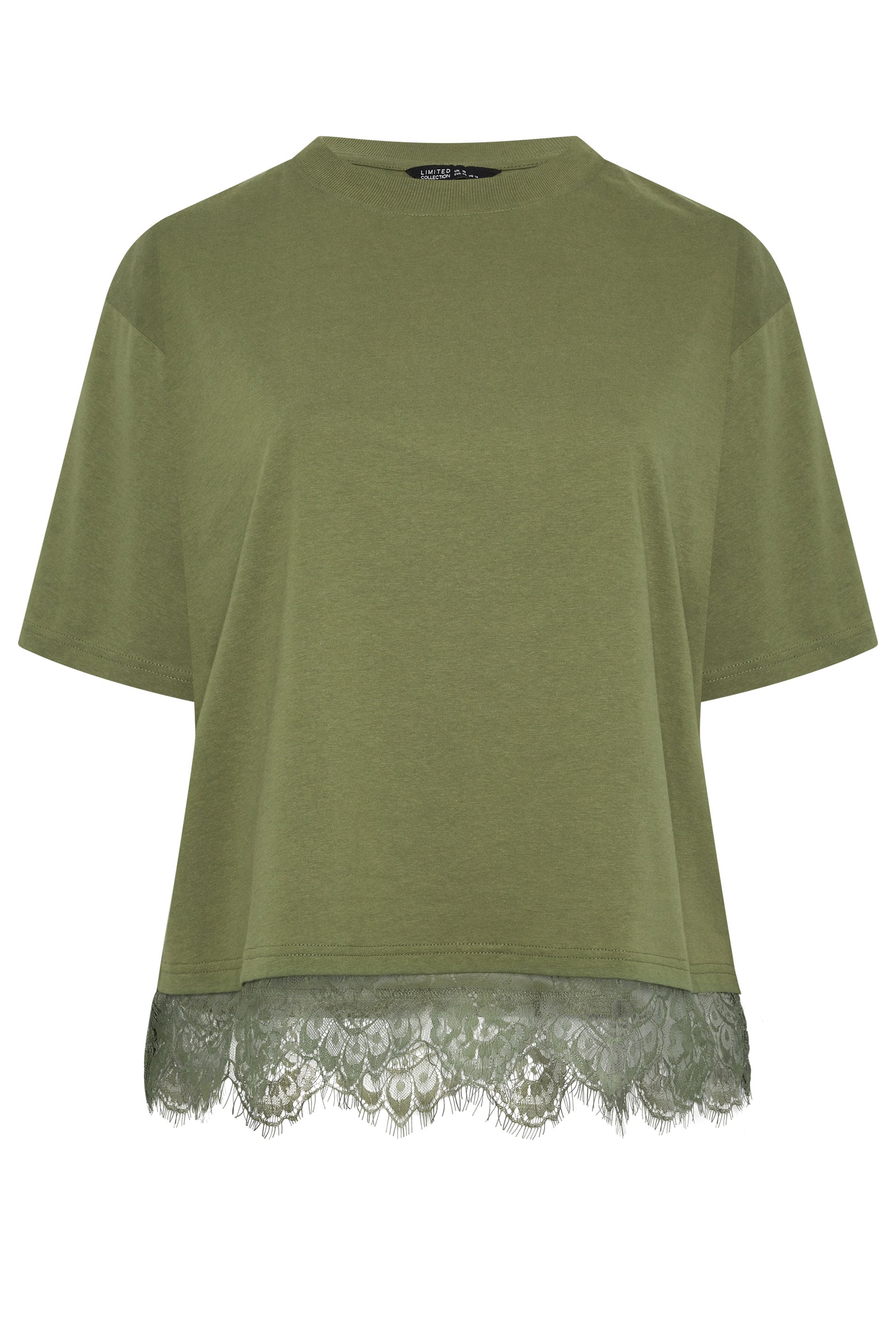 LIMITED COLLECTION Plus Size Khaki Green Lace Hem T-Shirt | Yours Clothing 5