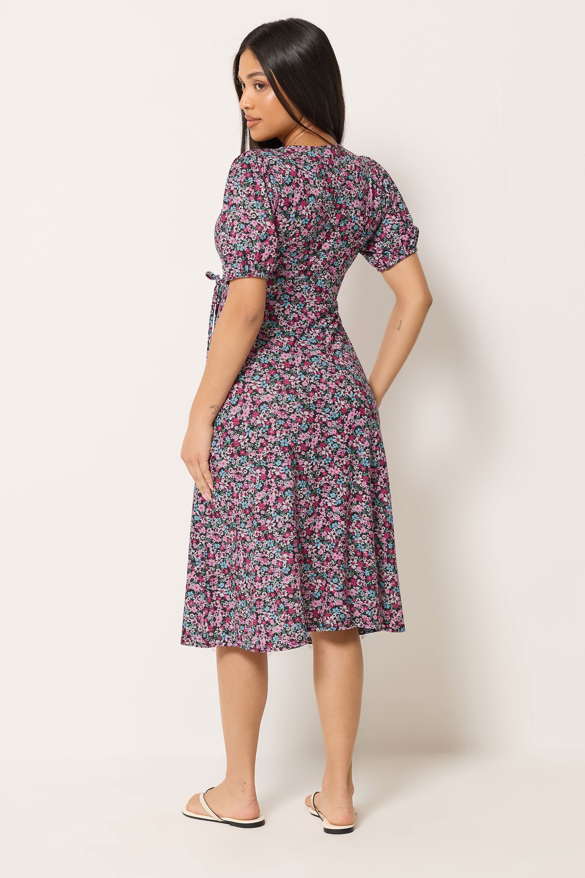 M&Co Petite Pink Ditsy Floral Wrap Dress | M&Co 2