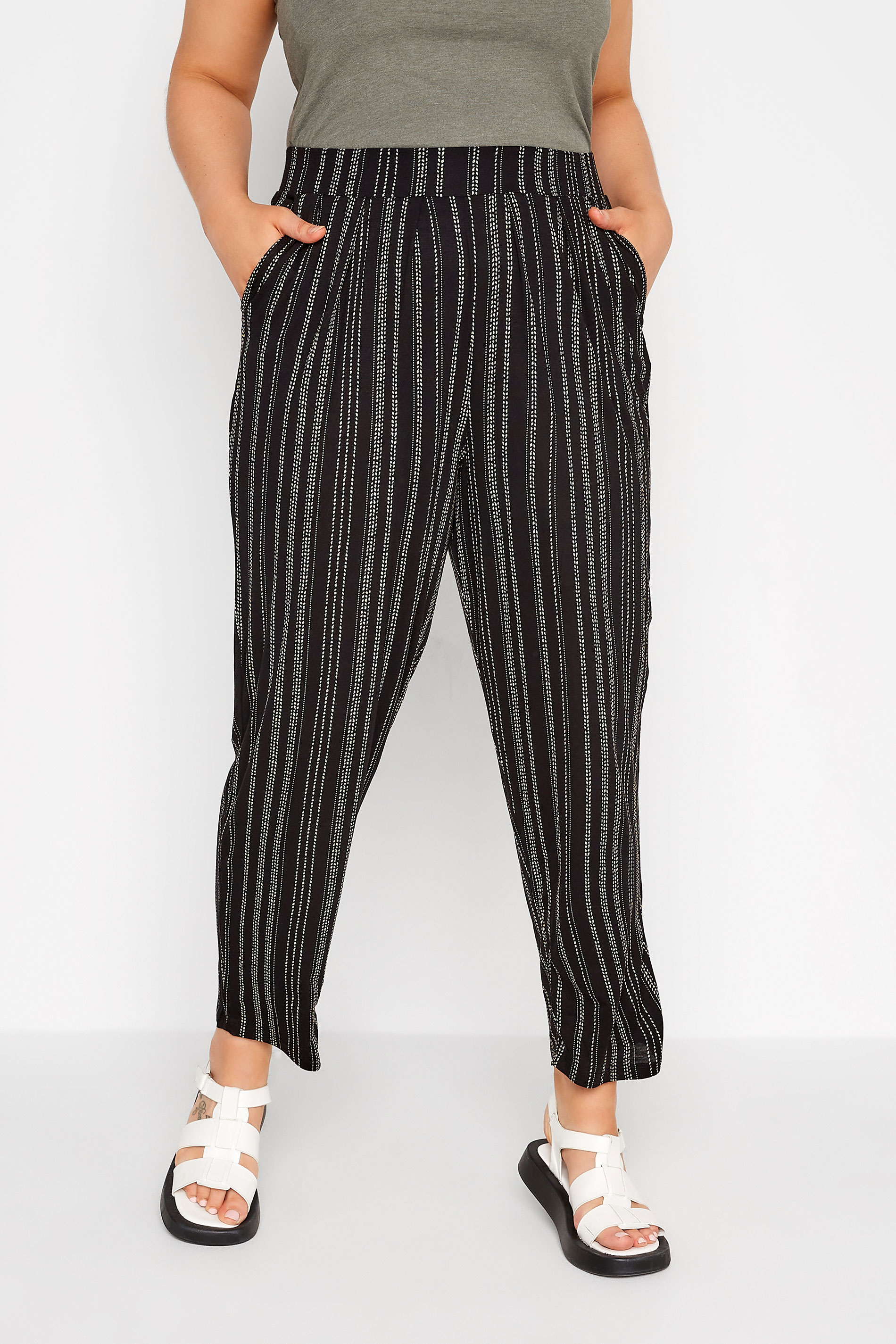 Curve Black Stripe Print Trousers 1