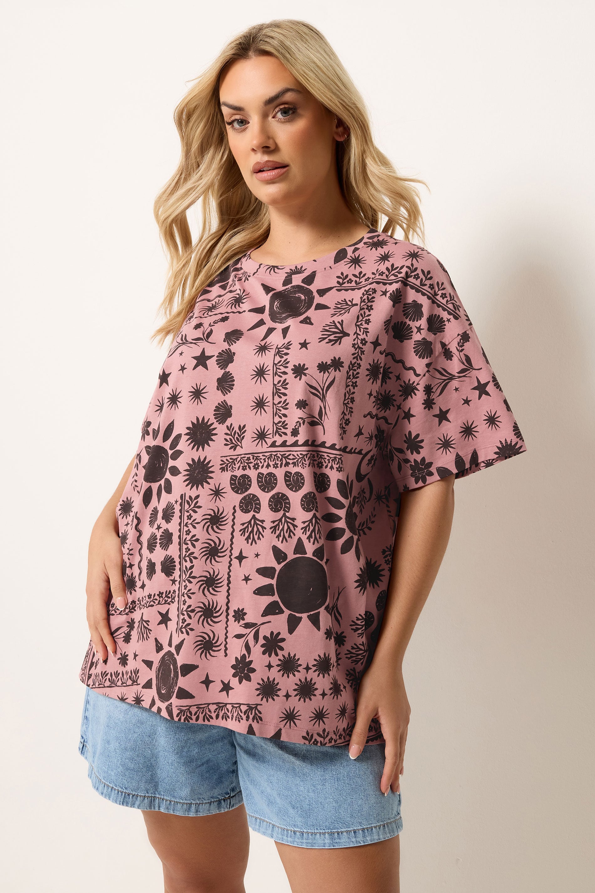 YOURS Plus Size Pink Mixed Celestial T-Shirt | Yours Clothing 3