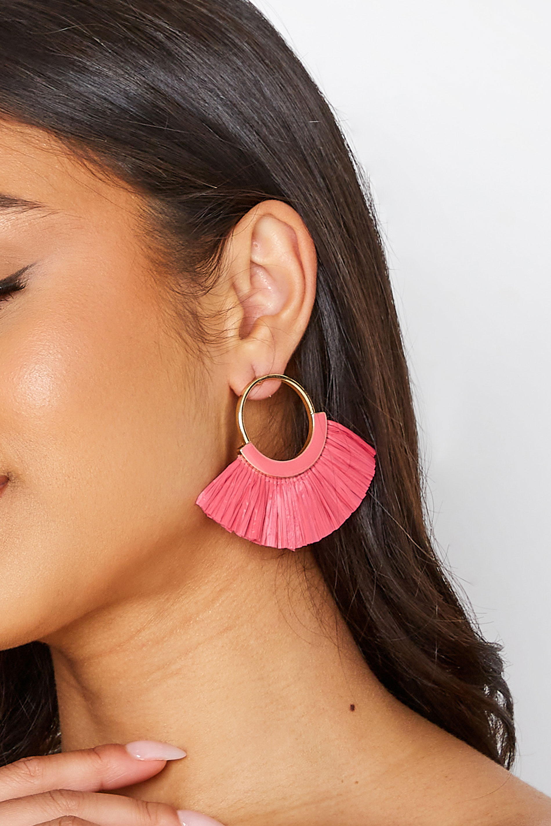 Pink Raffia Enamel Fan Earrings | Yours Clothing 1