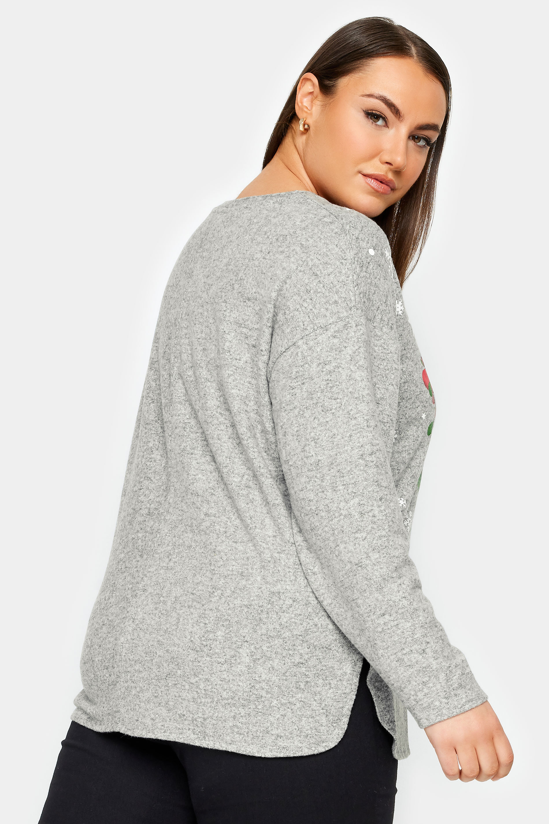 YOURS Plus Size Grey Snowman Print Soft Touch Christmas Jumper | Yours Clothing 3