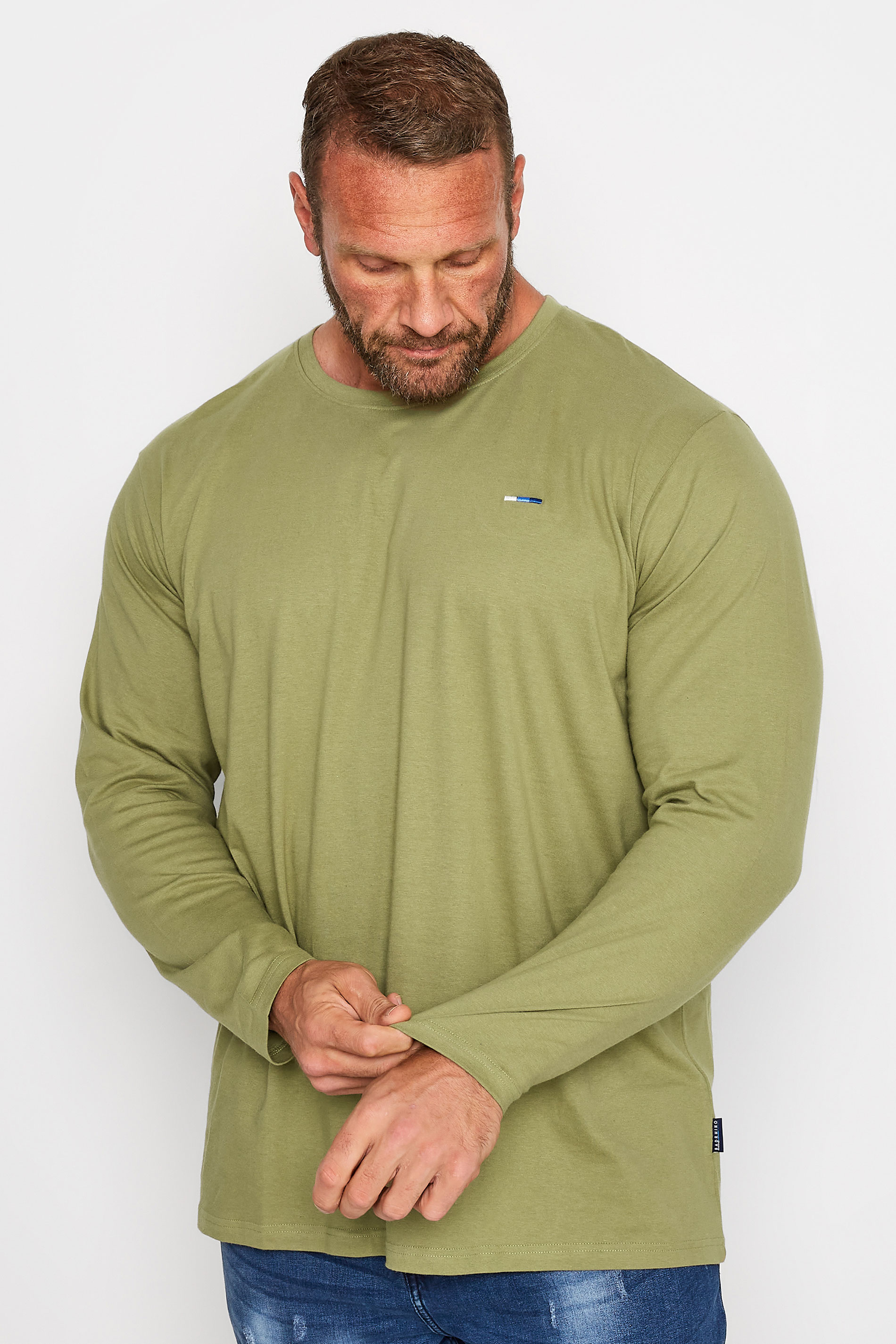 Big & Tall Sage Green Long Sleeve Plain T-shirt 1