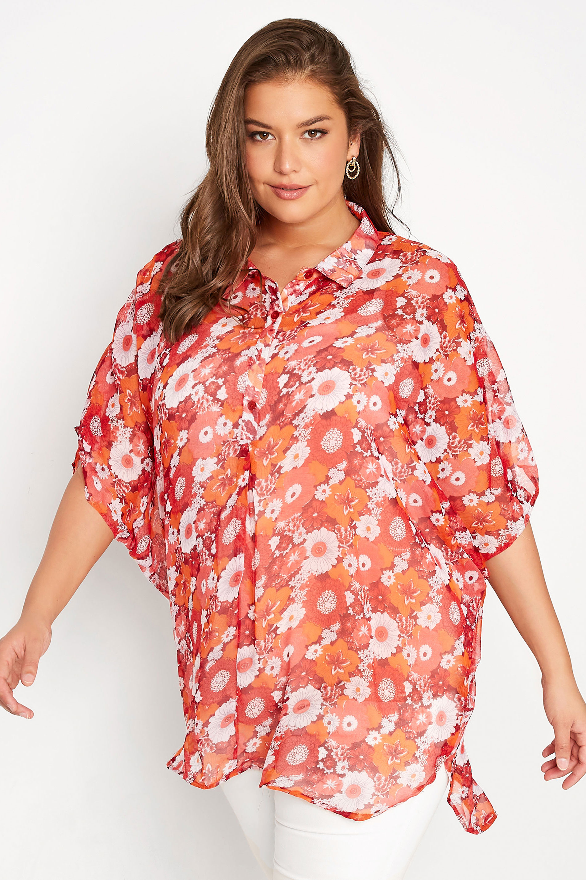 Plus Size Red Floral Batwing Blouse | Yours Clothing 1