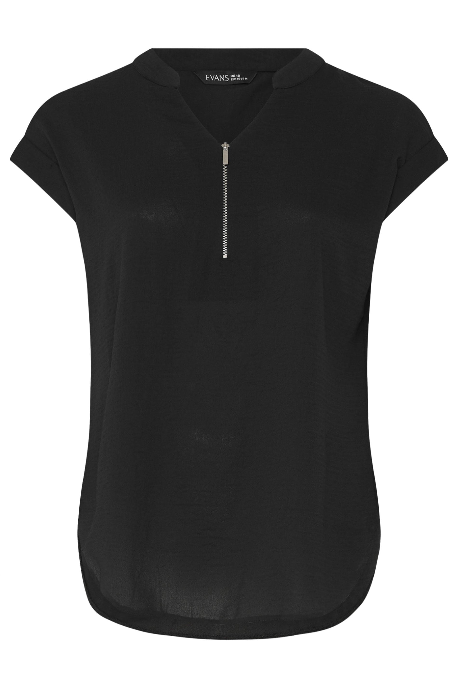 EVANS Plus Size Black Zip Front Blouse | Evans 5