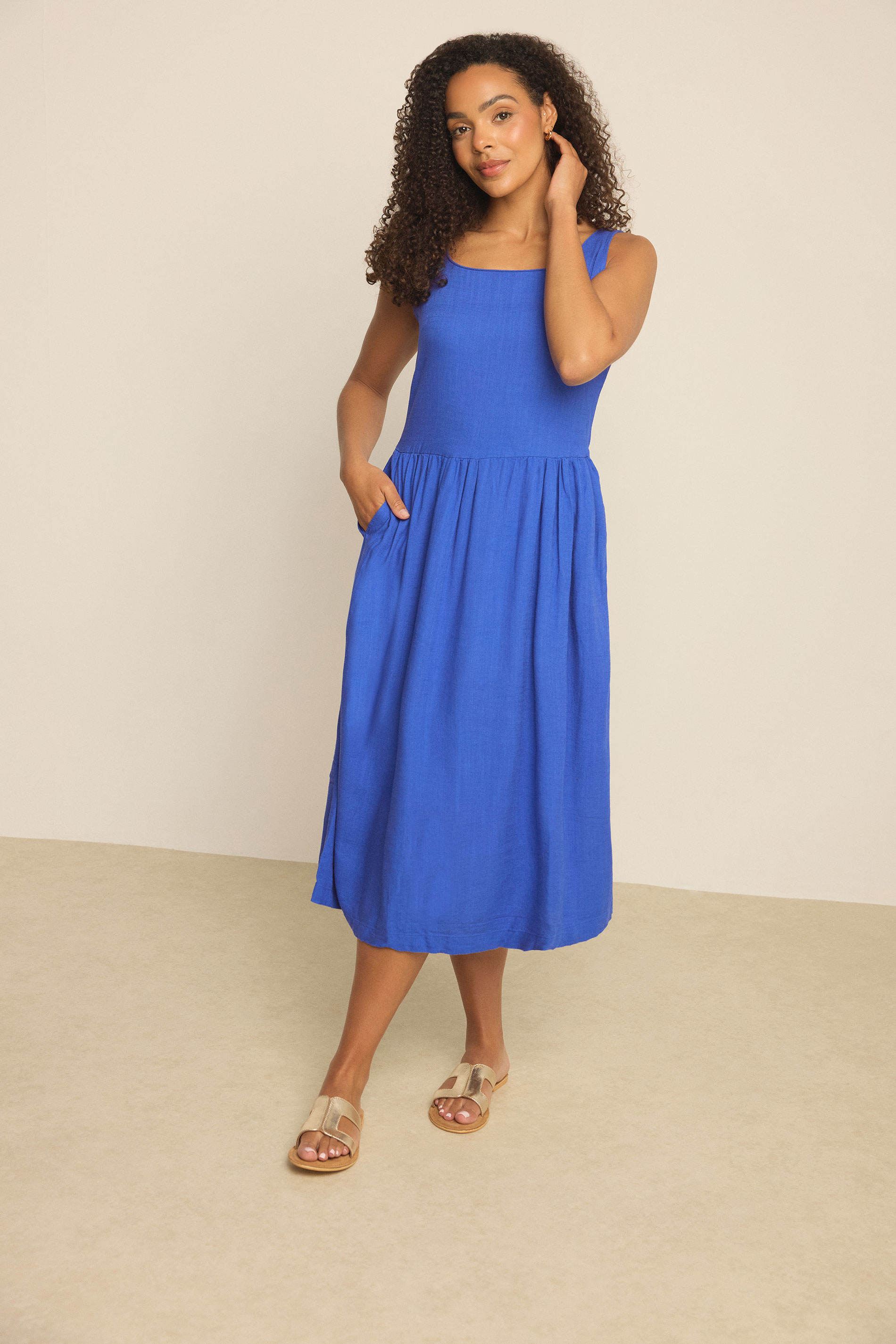 M&Co Blue Linen Midi Dress | M&Co 3