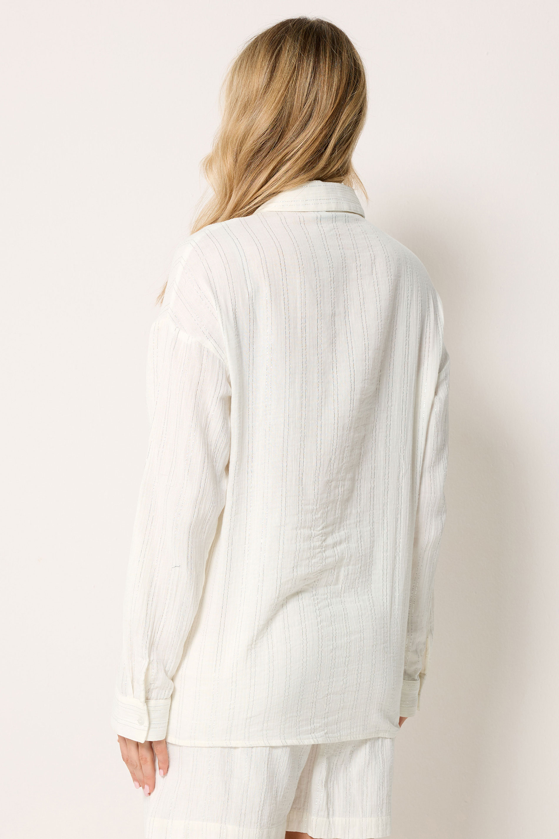 LTS Tall Women's Set Cream Metallic Shirt & Tie Front Shorts | Long Tall Sally 5