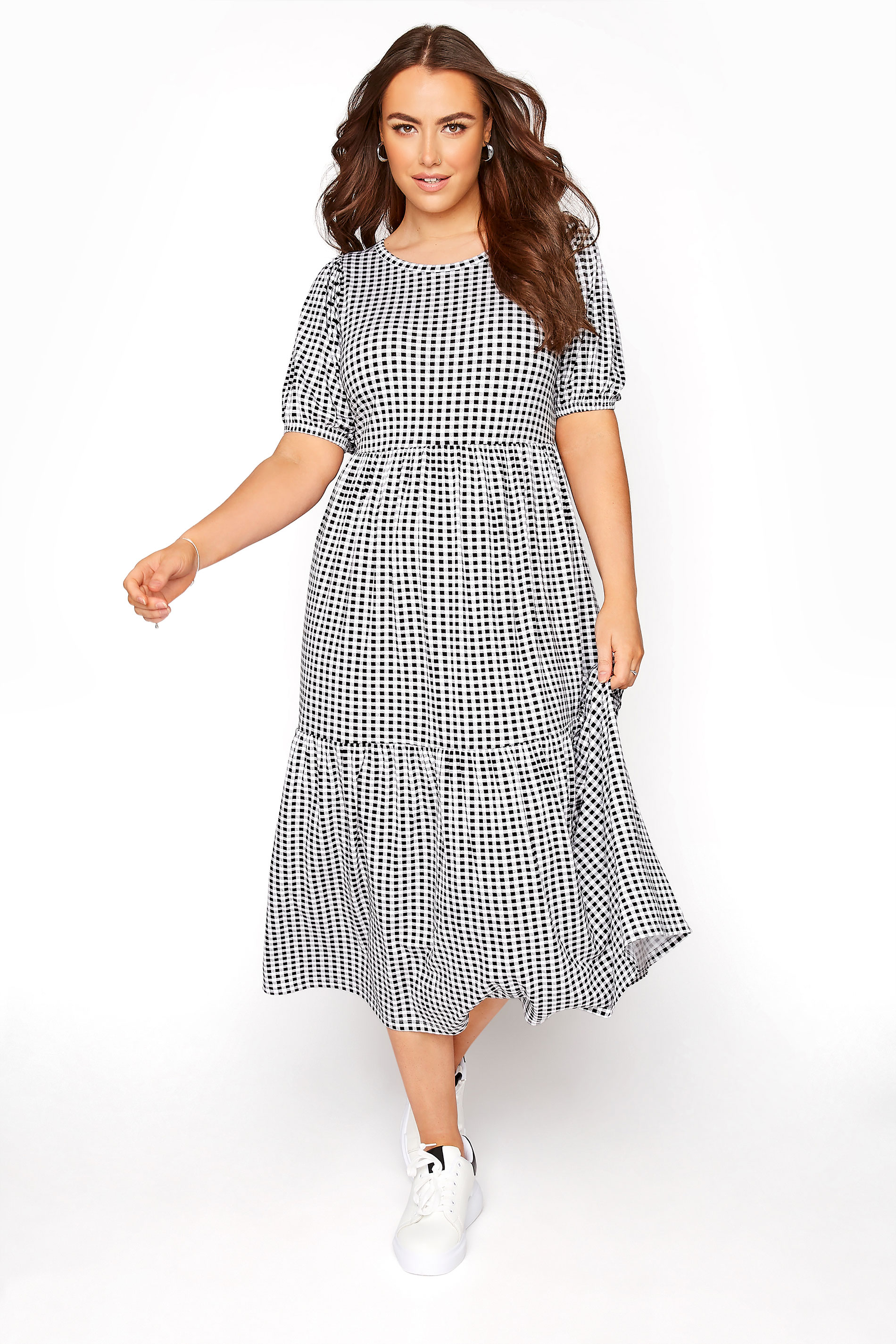 Black Gingham Print Puff Sleeve Midaxi Dress | Yours Clothing
