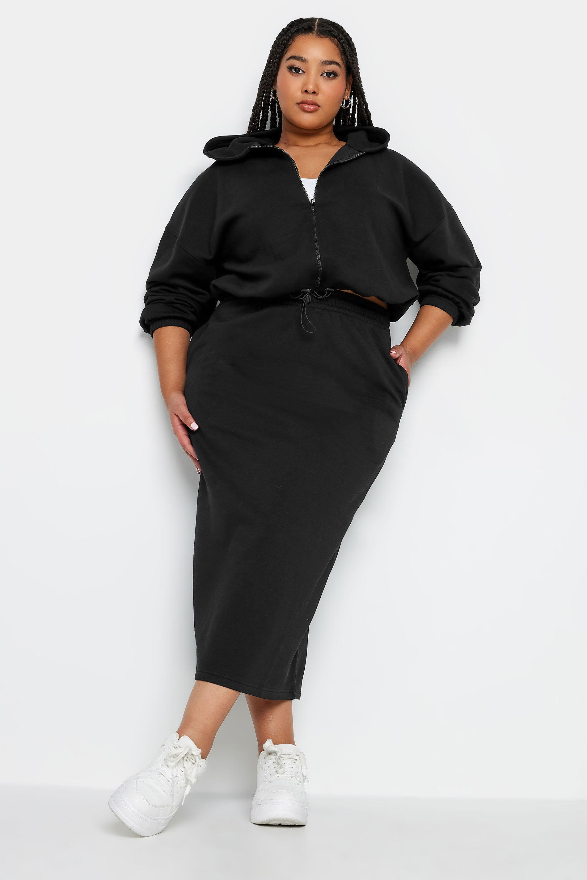 LIMITED COLLECTION Plus Size Black Midi Sweat Skirt | Yours Clothing 2