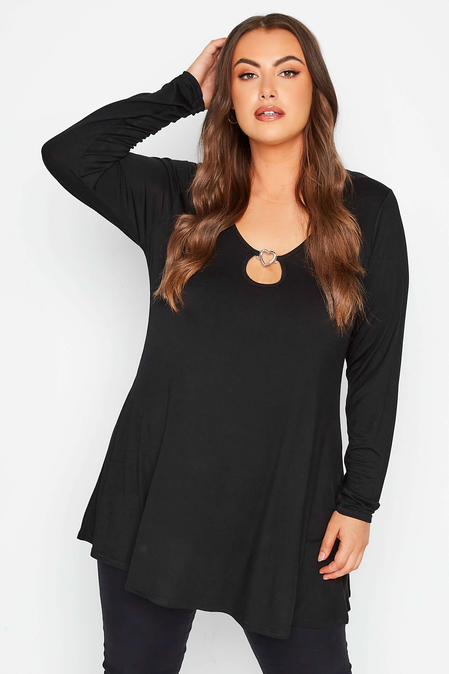 LIMITED COLLECTION Plus Size Black Heart Trim Cut Out Top | Yours Clothing 1