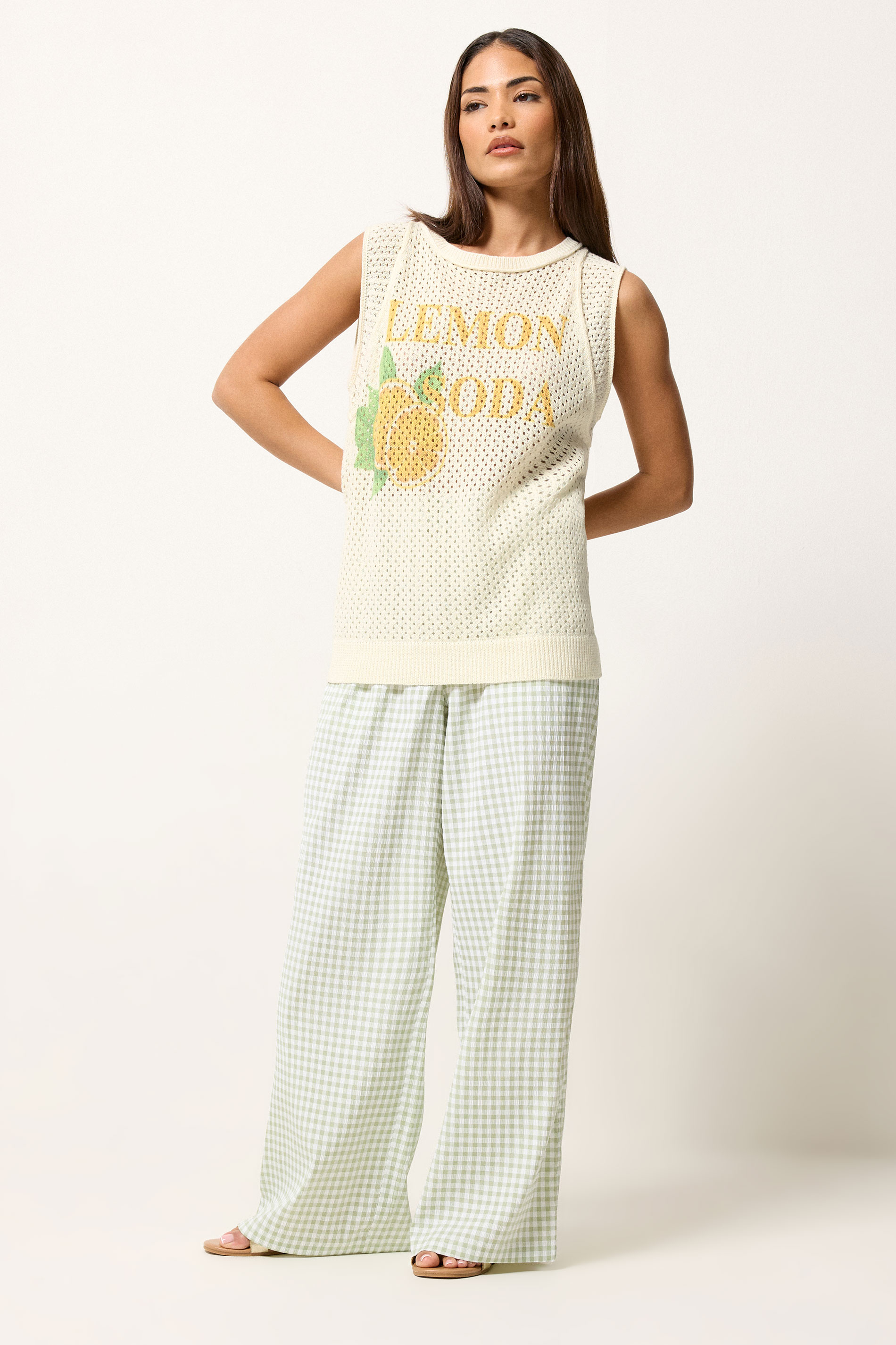 PixieGirl Petite Women's Ivory White Lemon Graphic Crochet Vest Top | PixieGirl 2