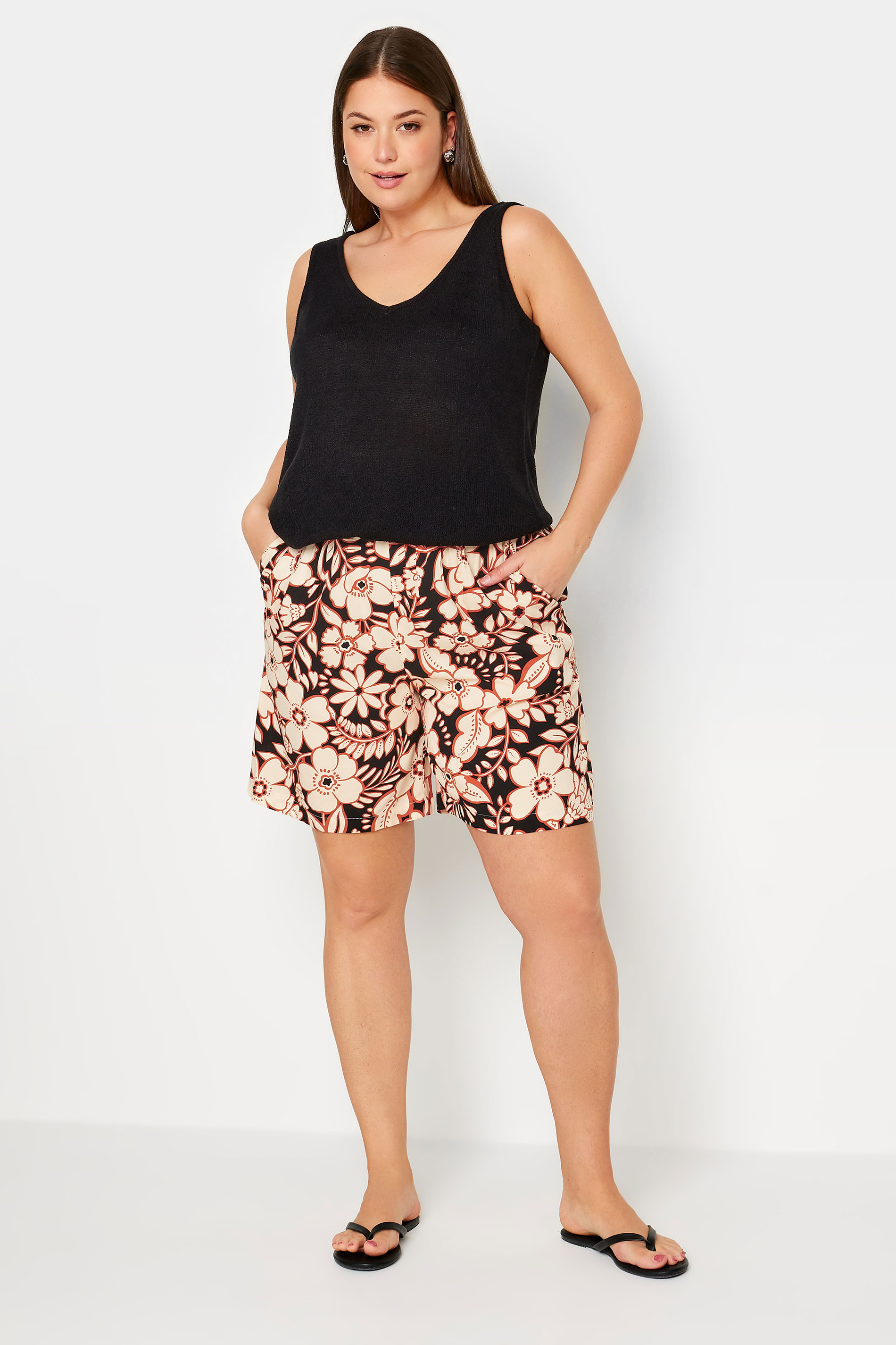 YOURS Plus Size Black Floral Print Woven Shorts | Yours Clothing 2