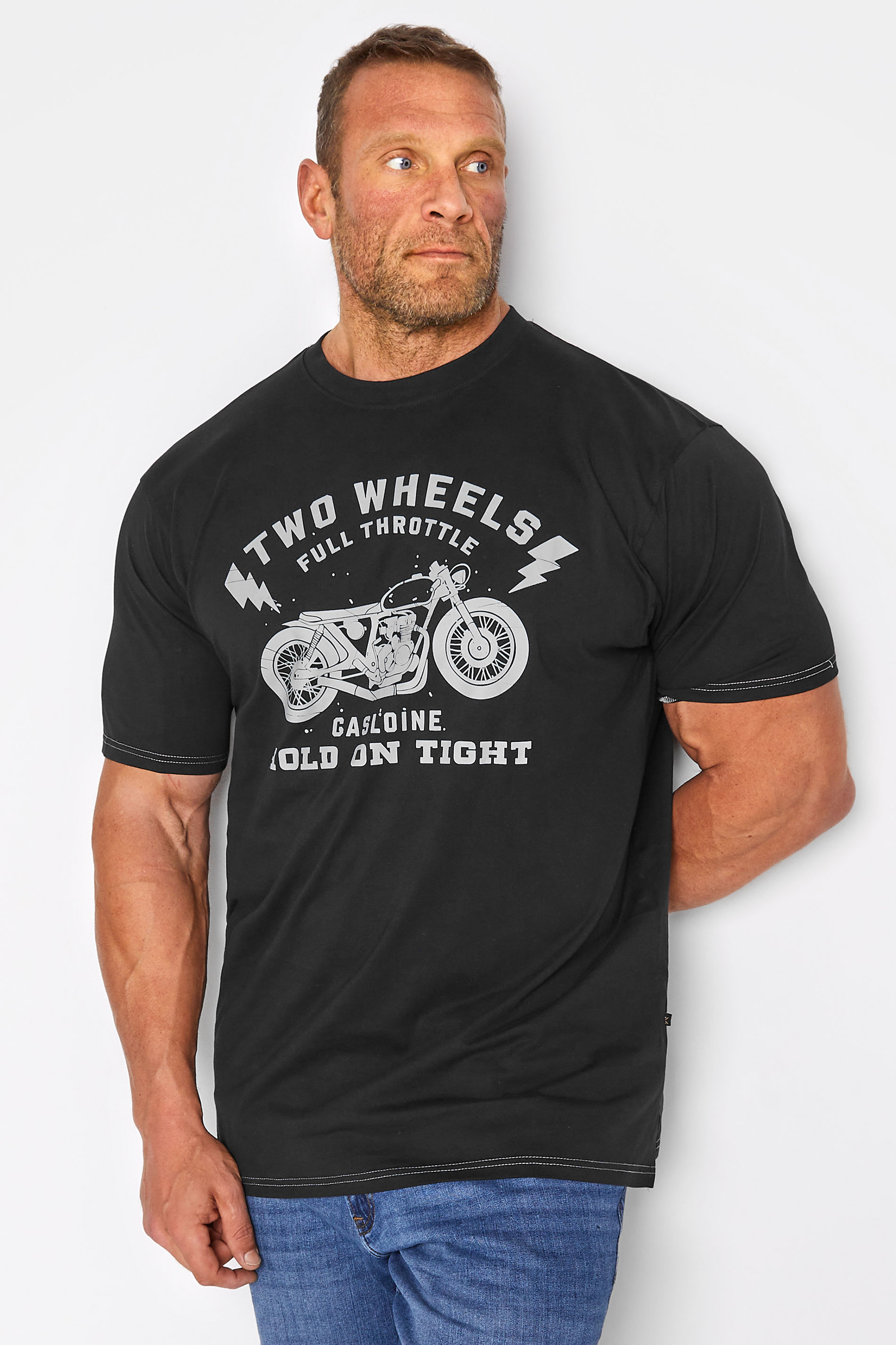 KAM Big & Tall Black Two Wheels Motorbike Print T-Shirt 1