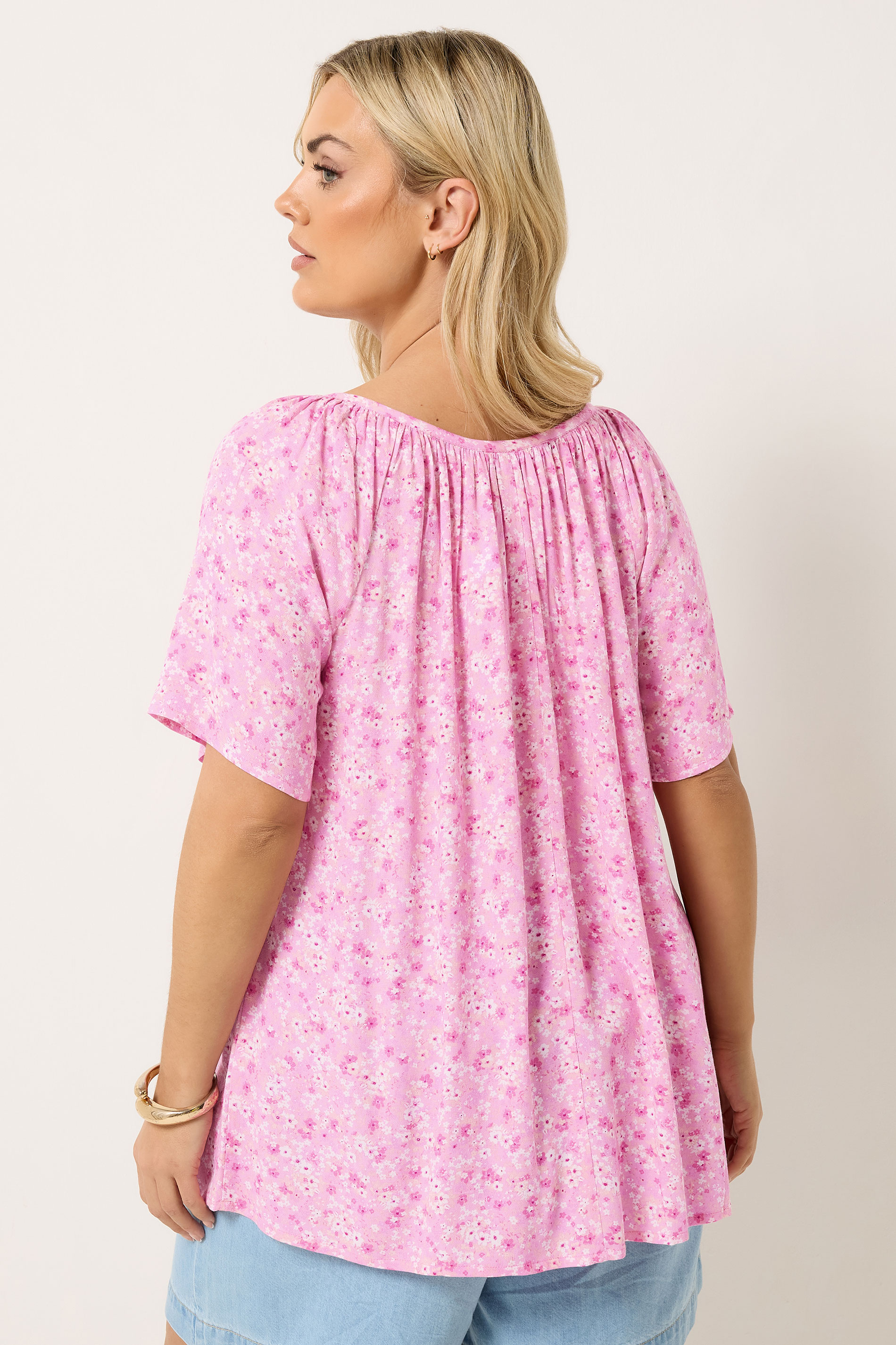 YOURS Plus Size Pink Floral Tie Neck Blouse | Yours Clothing 4