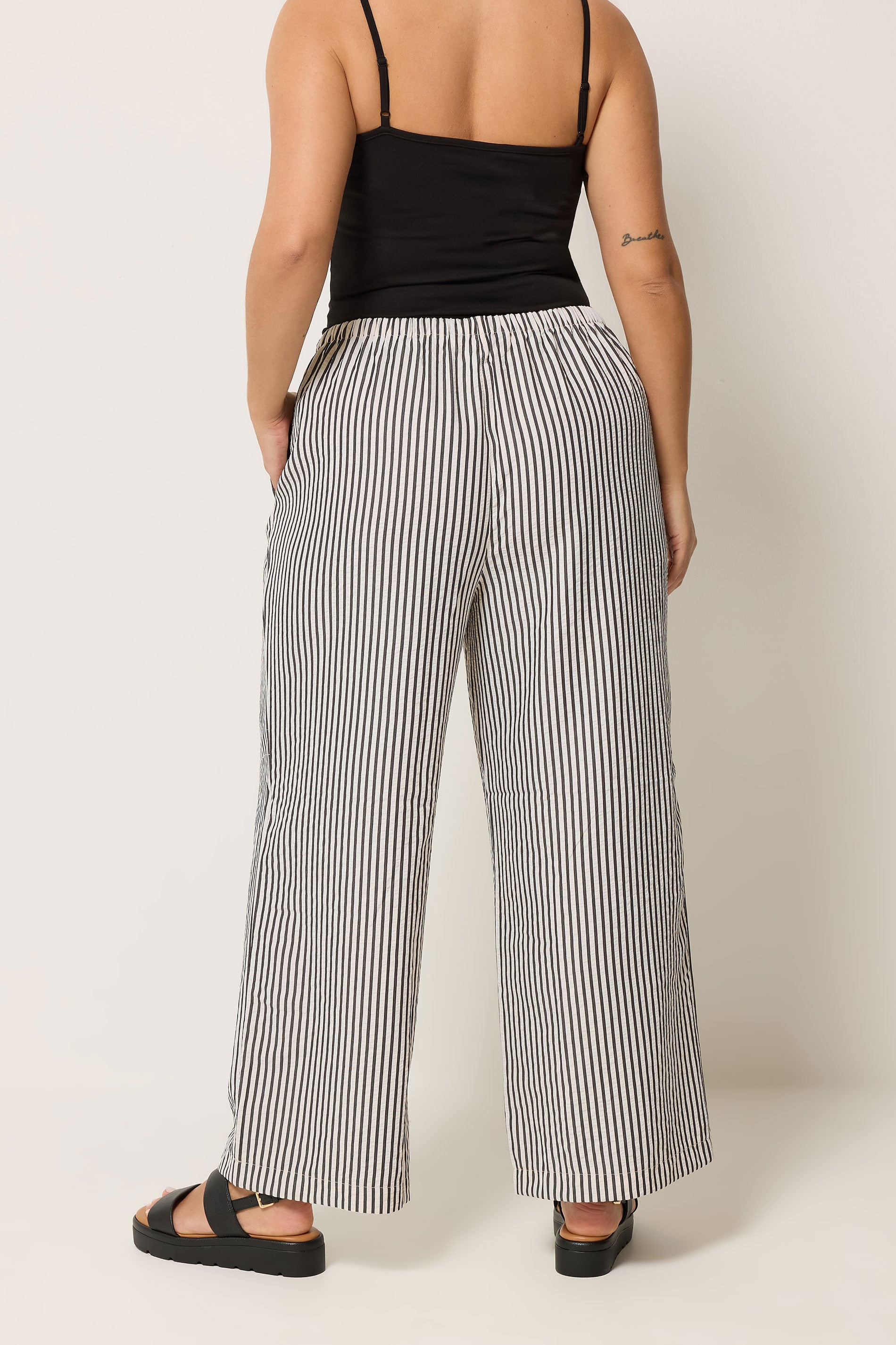 YOURS Plus Size Cream & Black Stripe Trousers | Yours Clothing 2