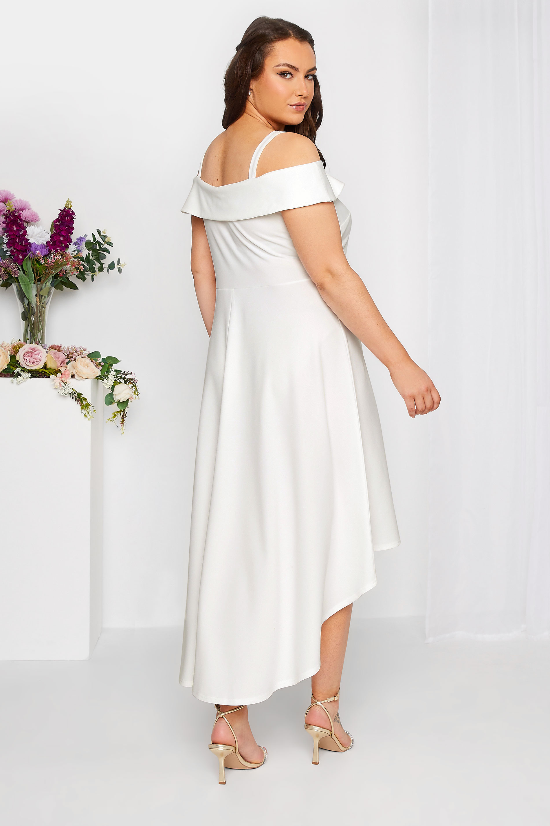 YOURS LONDON Plus Size Curve White Bardot High Low Midi  Dress | Yours Clothing  3