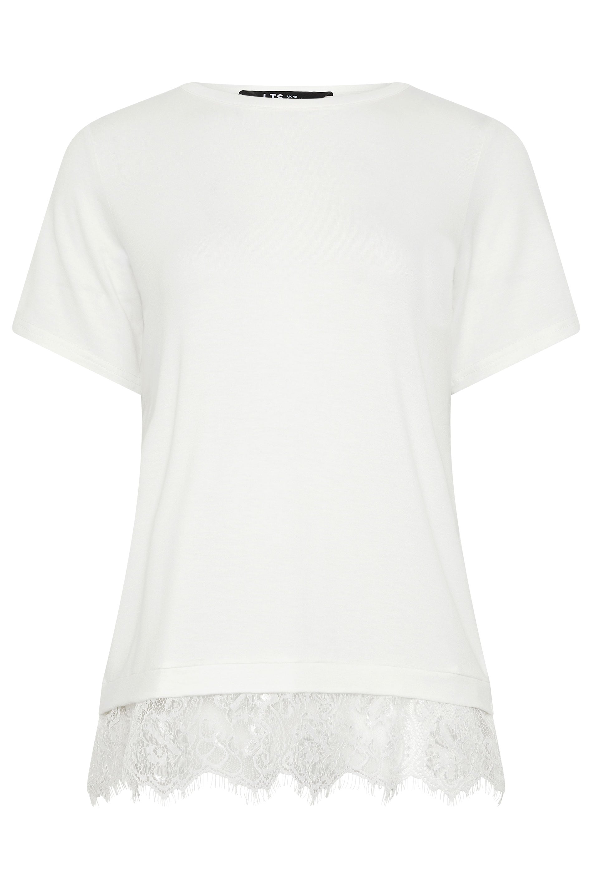 LTS Tall Women's White Lace Hem Detail T-Shirt | Long Tall Sally 6