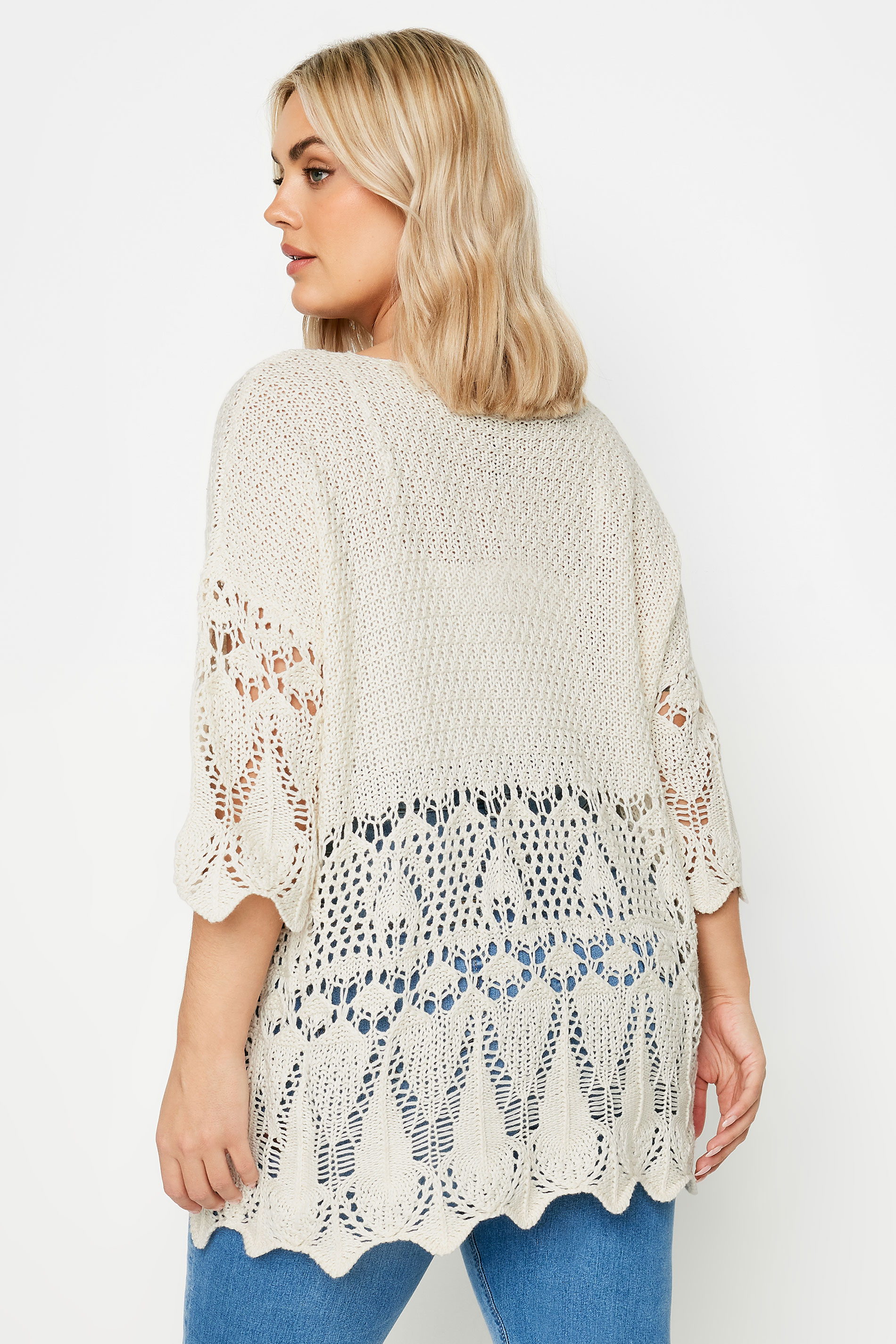 YOURS Plus Size Ivory White Crochet Detail Jumper | Yours Clothing 3