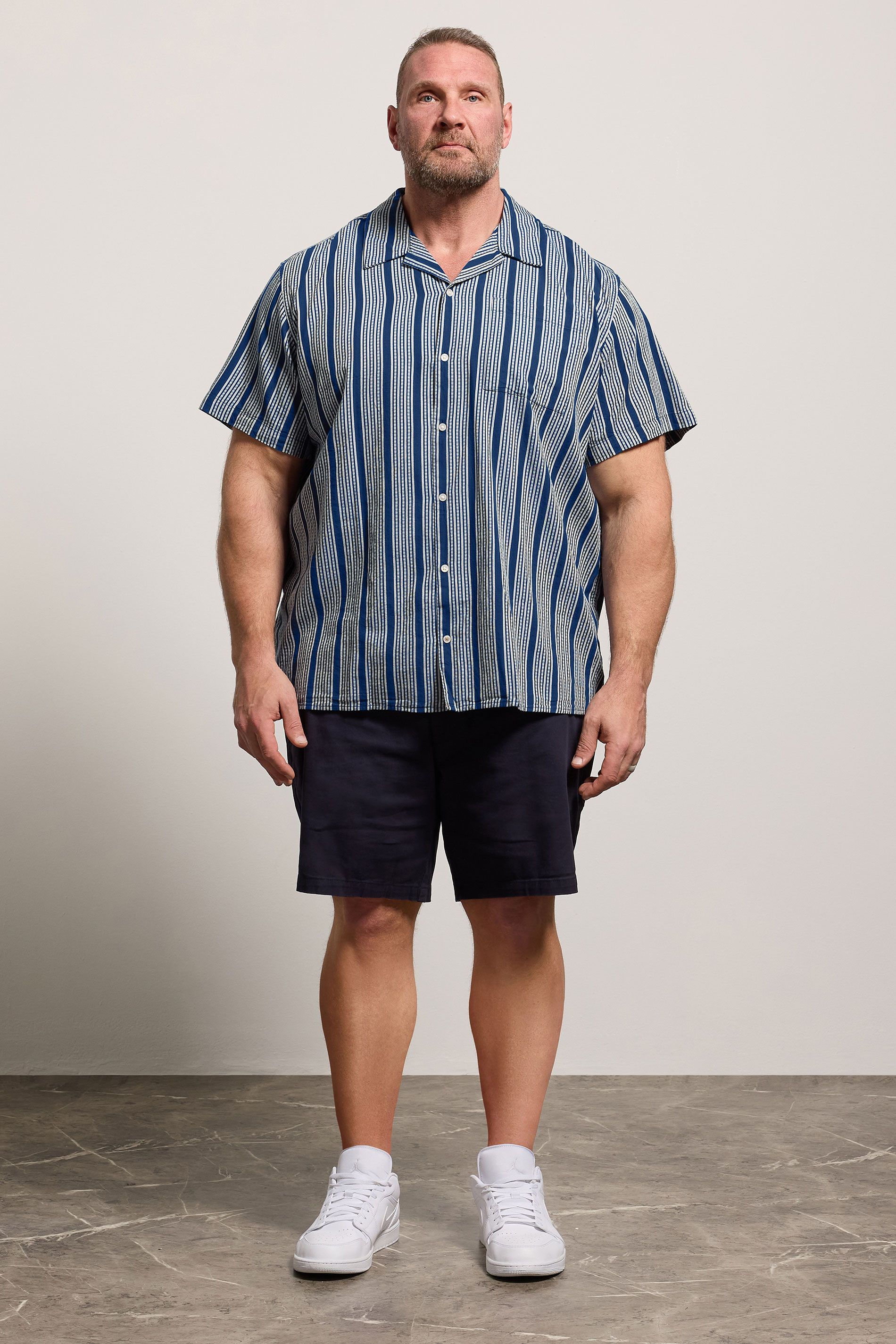 JACK & JONES Big & Tall Blue Stripe Resort Shirt | BadRhino 1