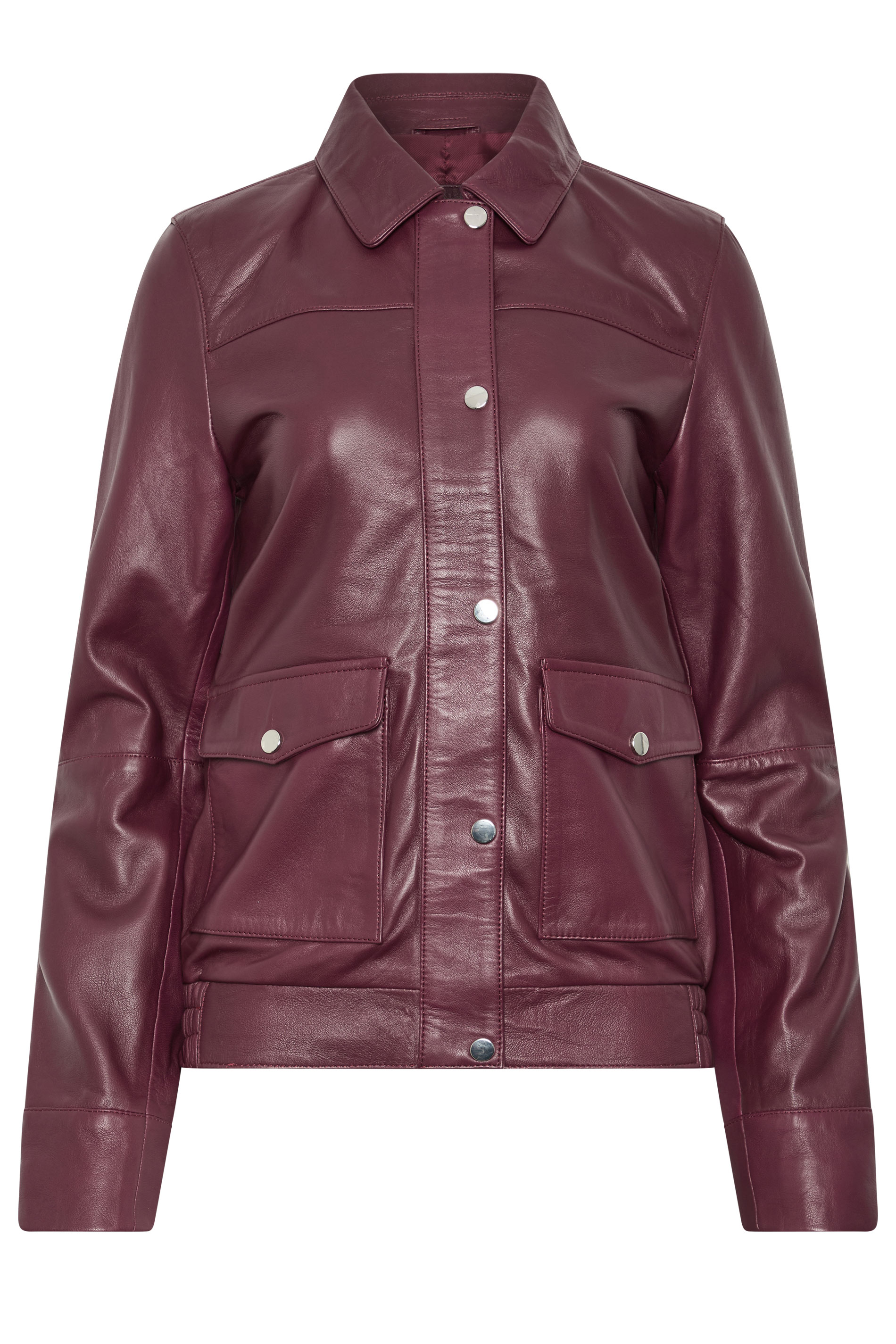 LTS PREMIUM Tall Women's Burgundy Red Leather Bomber Jacket | Long Tall Sally 1