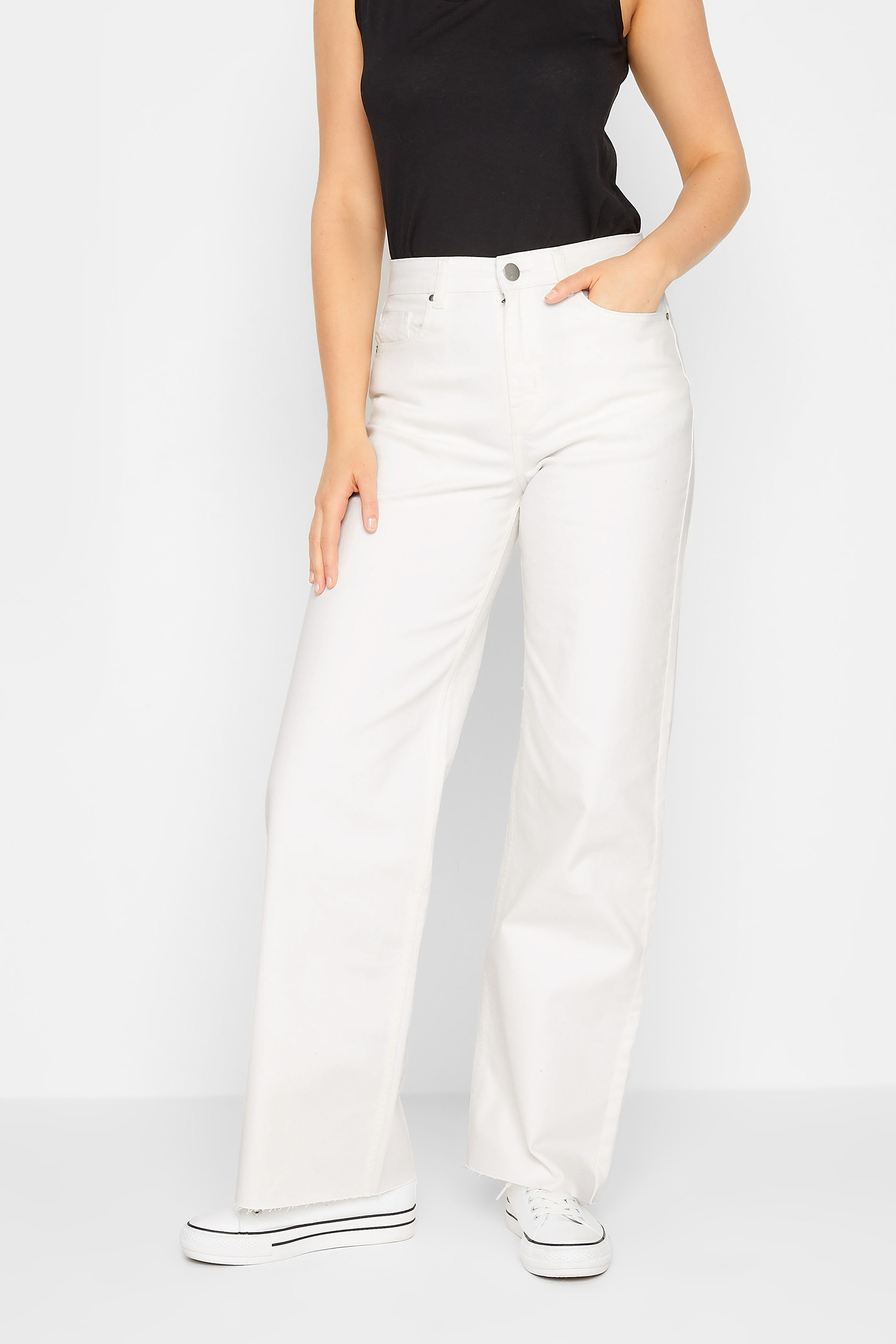 LTS Tall Women's White Stretch Wide Leg Jeans | Long Tall Sally 1