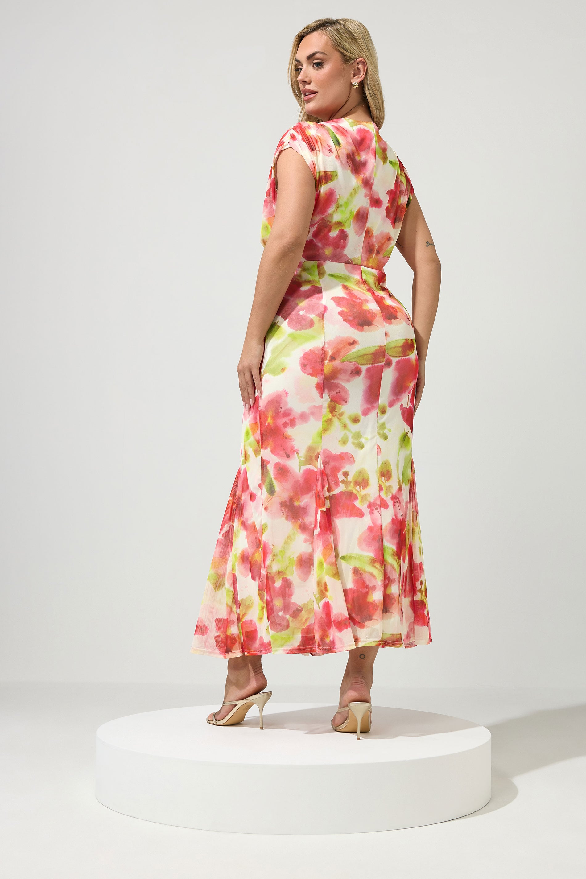 YOURS LONDON Plus Size White Floral Mesh Godet Hem Wrap Dress | Yours Clothing 2