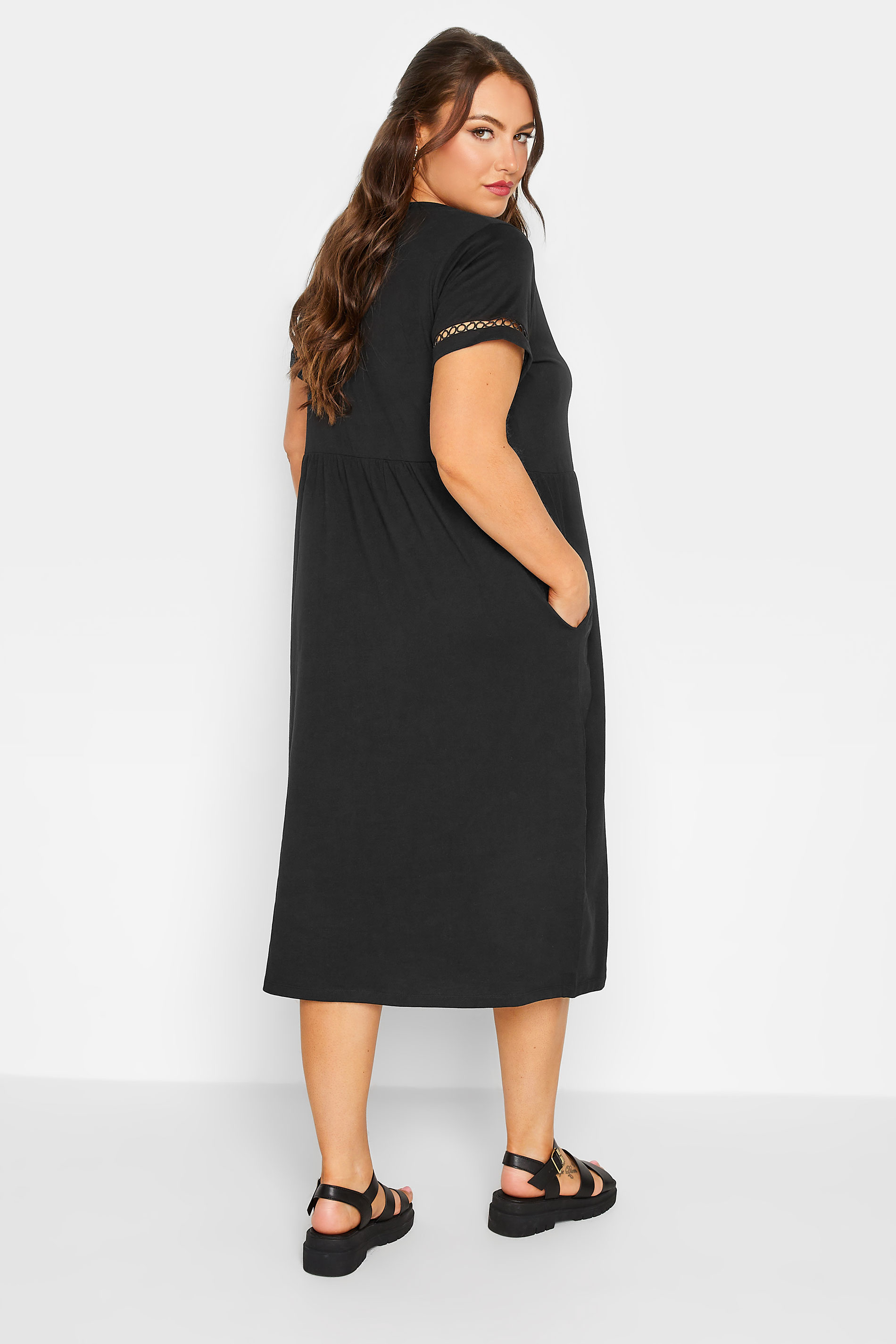 LIMITED COLLECTION Plus Size Black Crochet Trim T-Shirt Dress | Yours Clothing 3