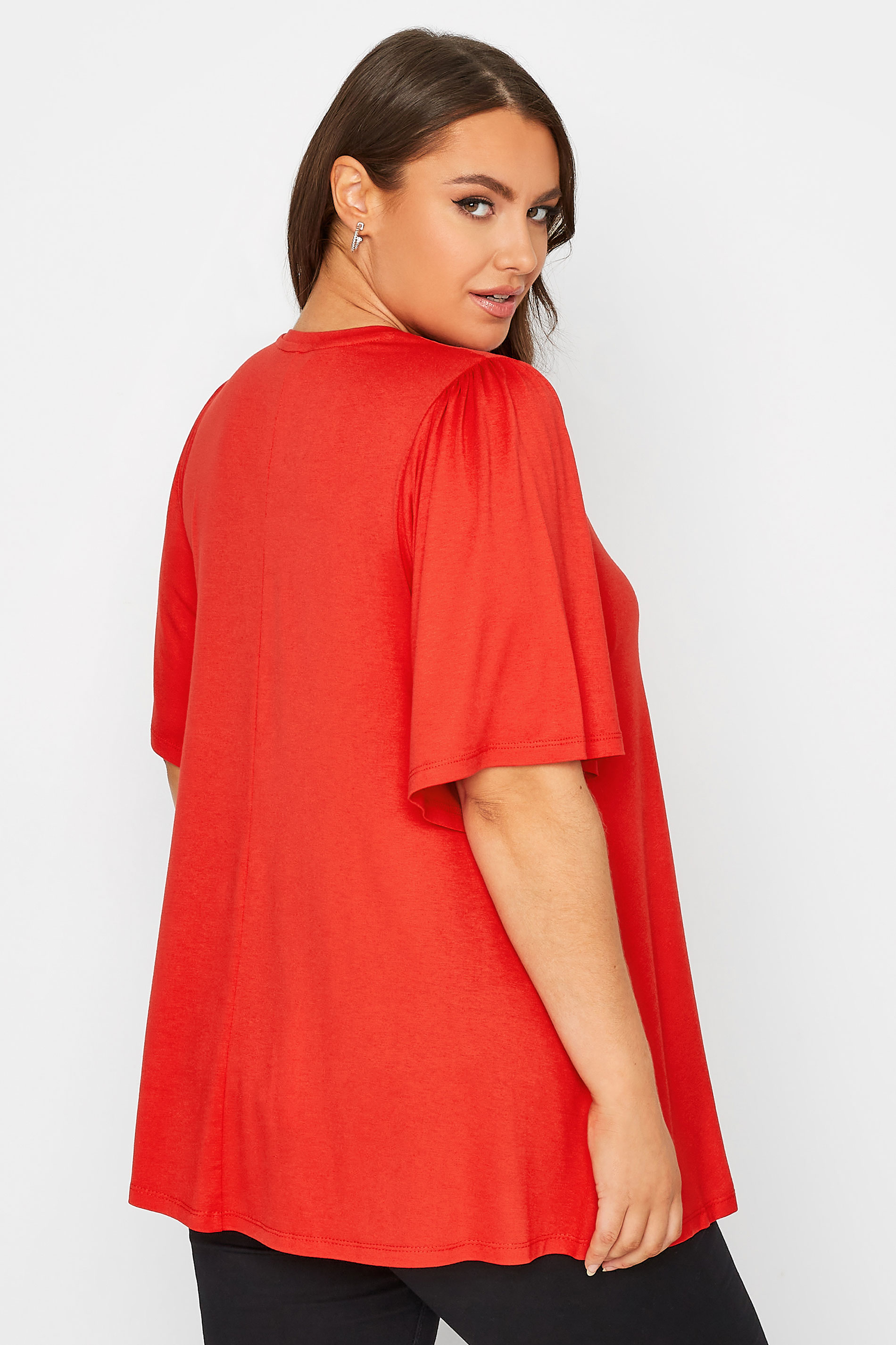 Plus Size Red Pleat Angel Sleeve Swing Top | Yours Clothing 3