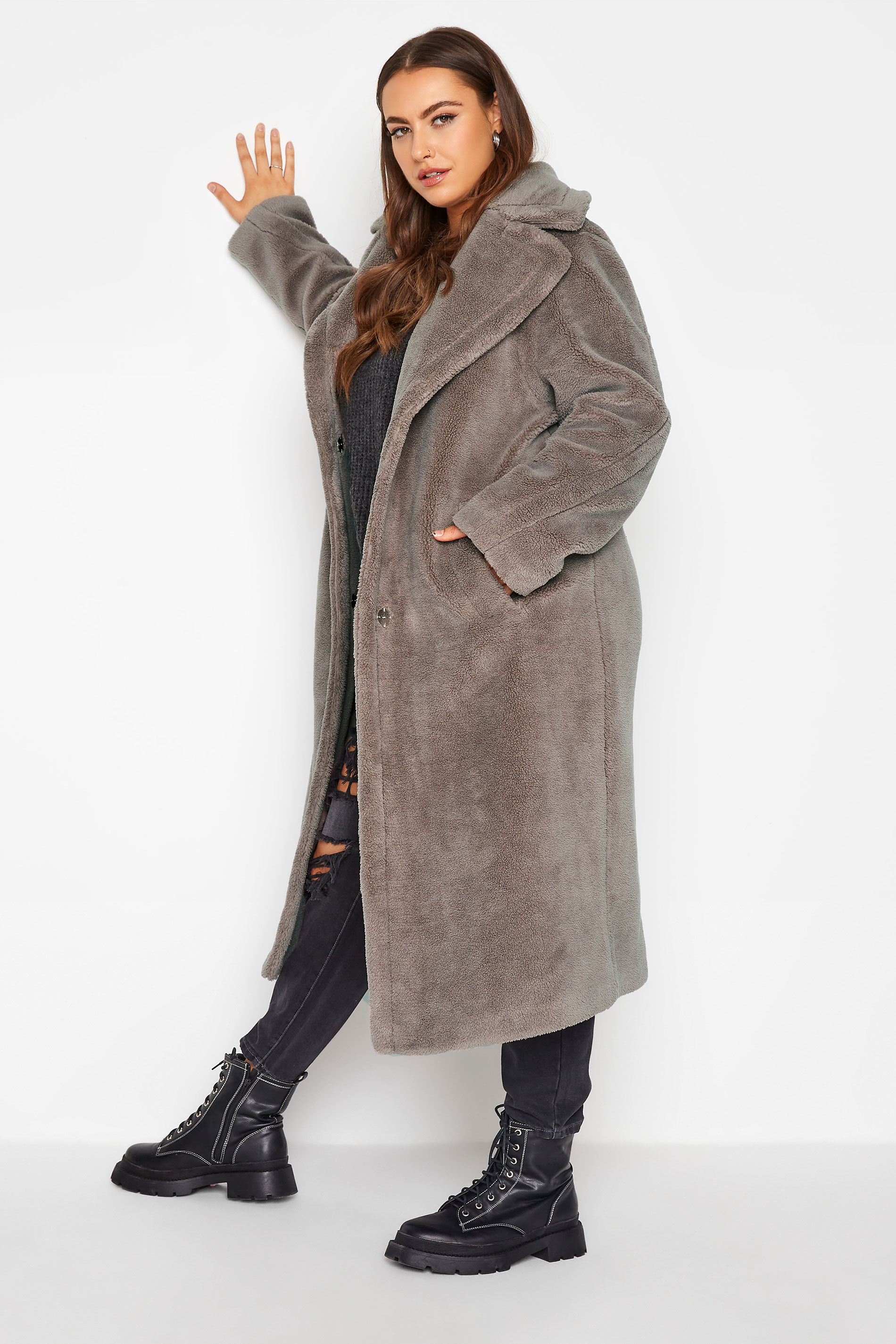 Plus Size Mocha Brown Teddy Maxi Coat | Yours Clothing 1